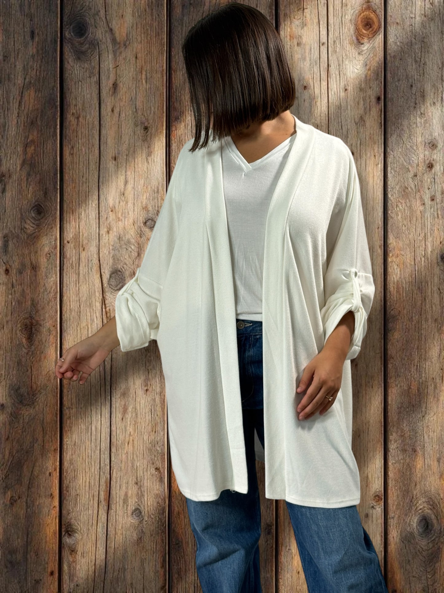 TEDDY - GILET BLANC CASSE EN MAILLE OVERSIZE JUSQU'A LA TAILLE 54