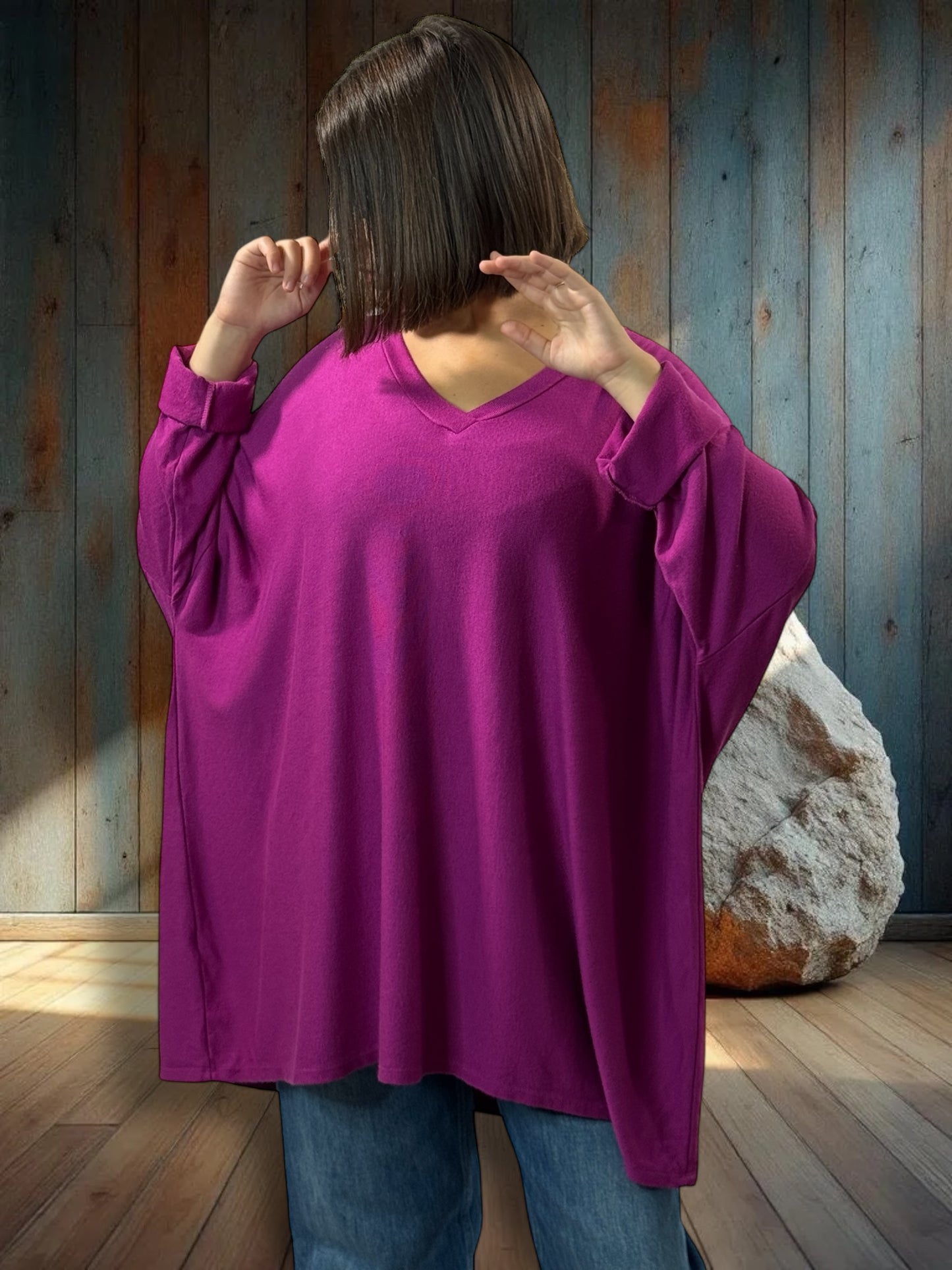 OSCAR - PULL OVERSIZE CYCLAMEN EN MAILLE FLUIDE JUSQU'A LA TAILLE 56