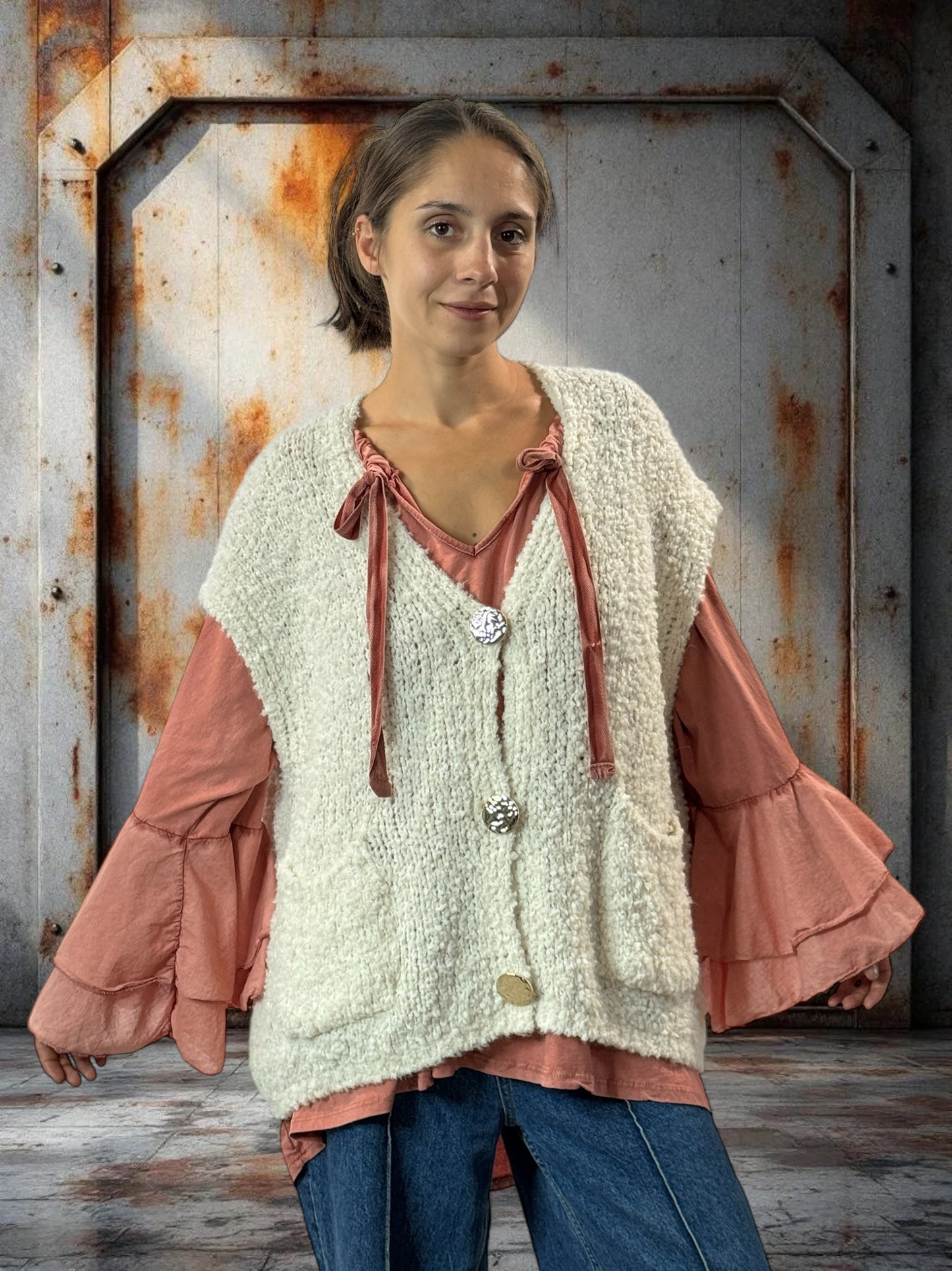 NICO - GILET BLANC CASSE SANS MANCHES 2 POCHES JUSQU'A LA TAILLE 56