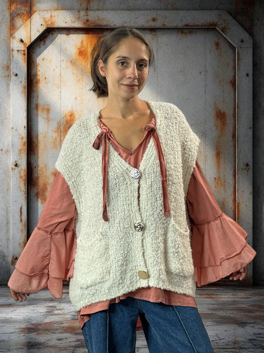 NICO - GILET BLANC CASSE SANS MANCHES 2 POCHES JUSQU'A LA TAILLE 56