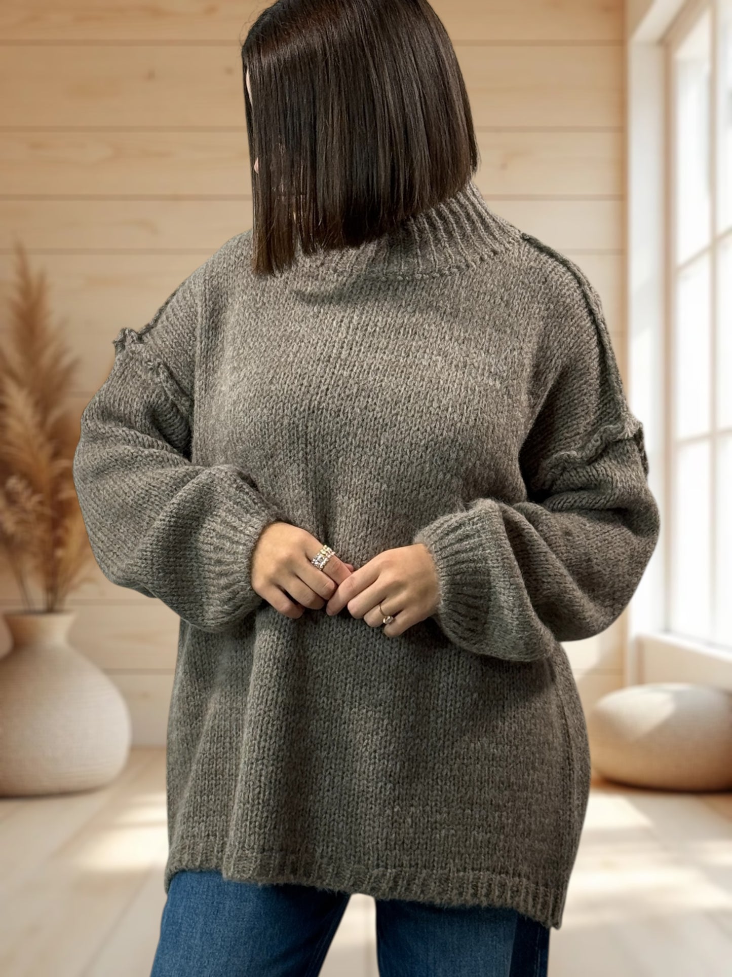 NATHY - PULL OVERSIZE TAUPE JUSQU'A LA TAILLE 54