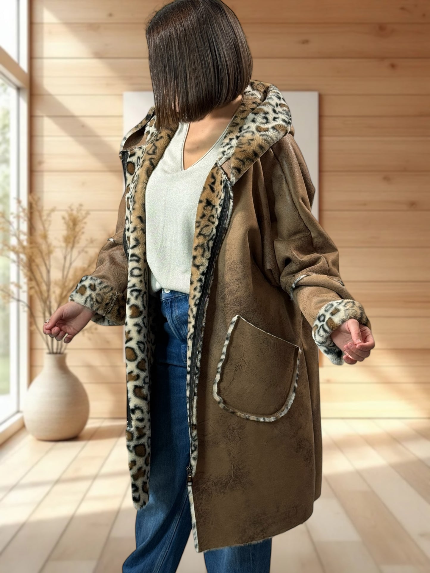KARL - VESTE A CAPUCHE CAMEL JUSQU'A LA TAILLE 54/56