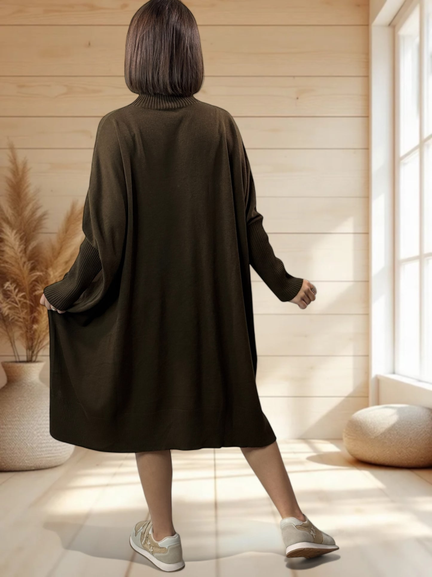 MARISOL - ROBE MARRON OVERSIZE EN MAILLE JUSQU'A LA TAILLE 56