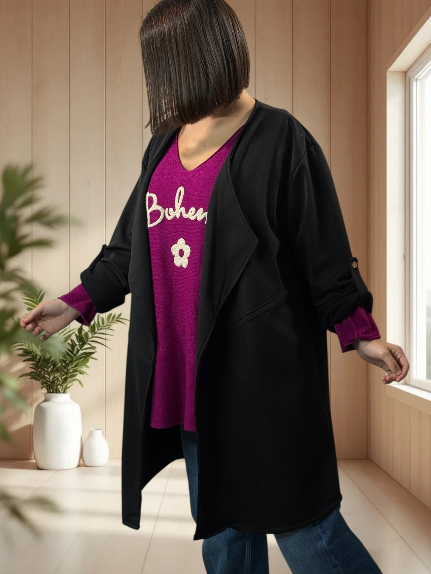 LYSIANE - VESTE NOIRE OVERSIZE JUSQU'A LA TAILLE 52/54