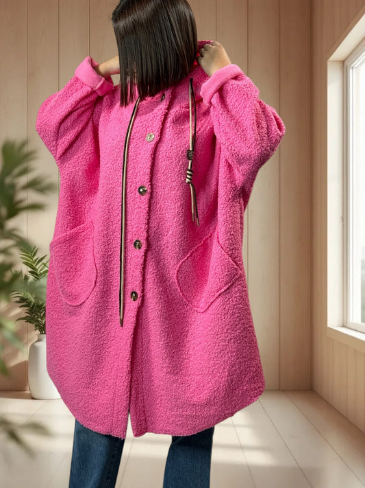 CAPRICE - VESTE OVERSIZE ROSE A CAPUCHE JUSQU'A LA TAILLE 54