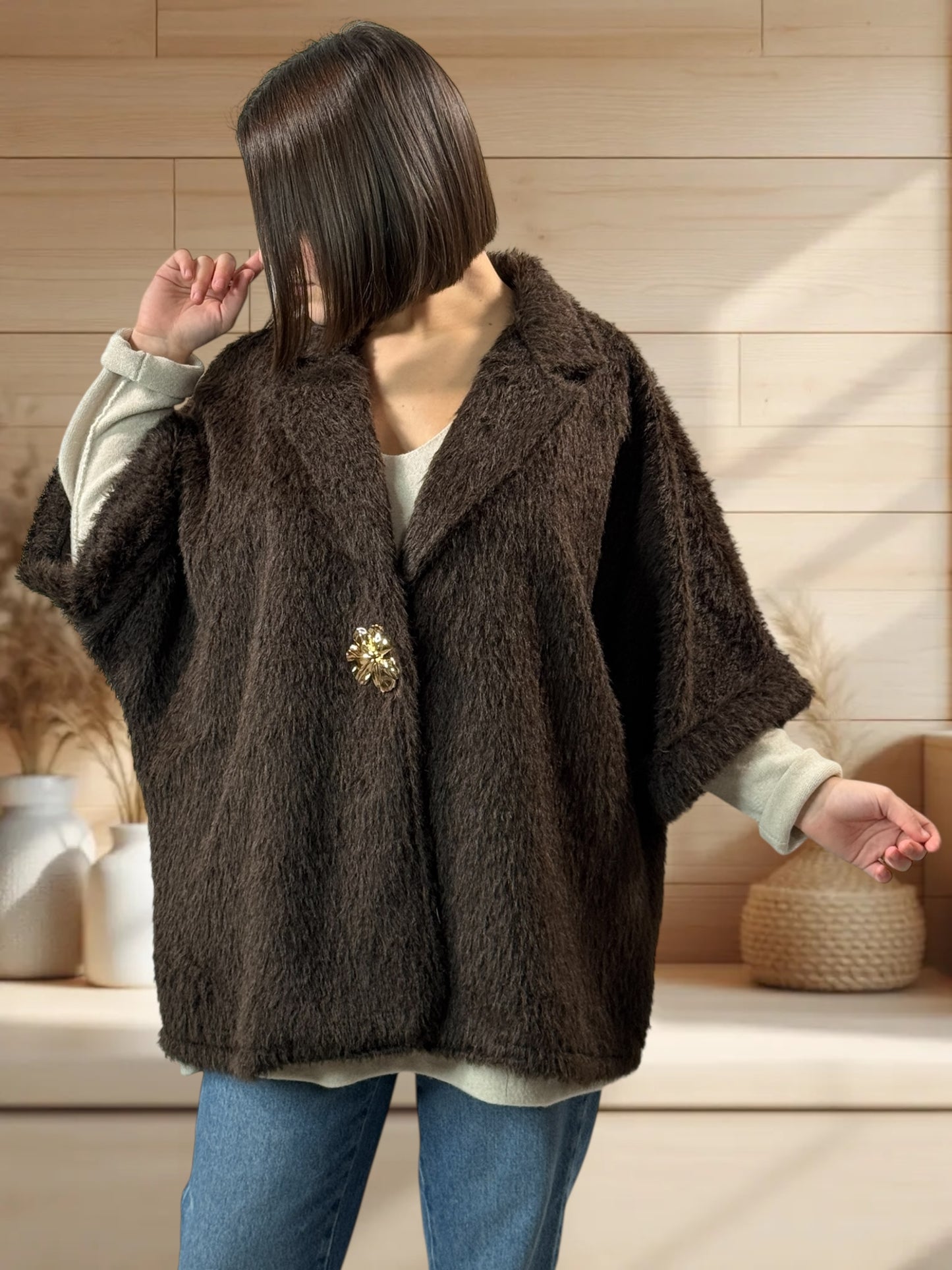 MAGUY - VESTE OVERSIZE MARRON JUSQU'A LA TAILLE 54