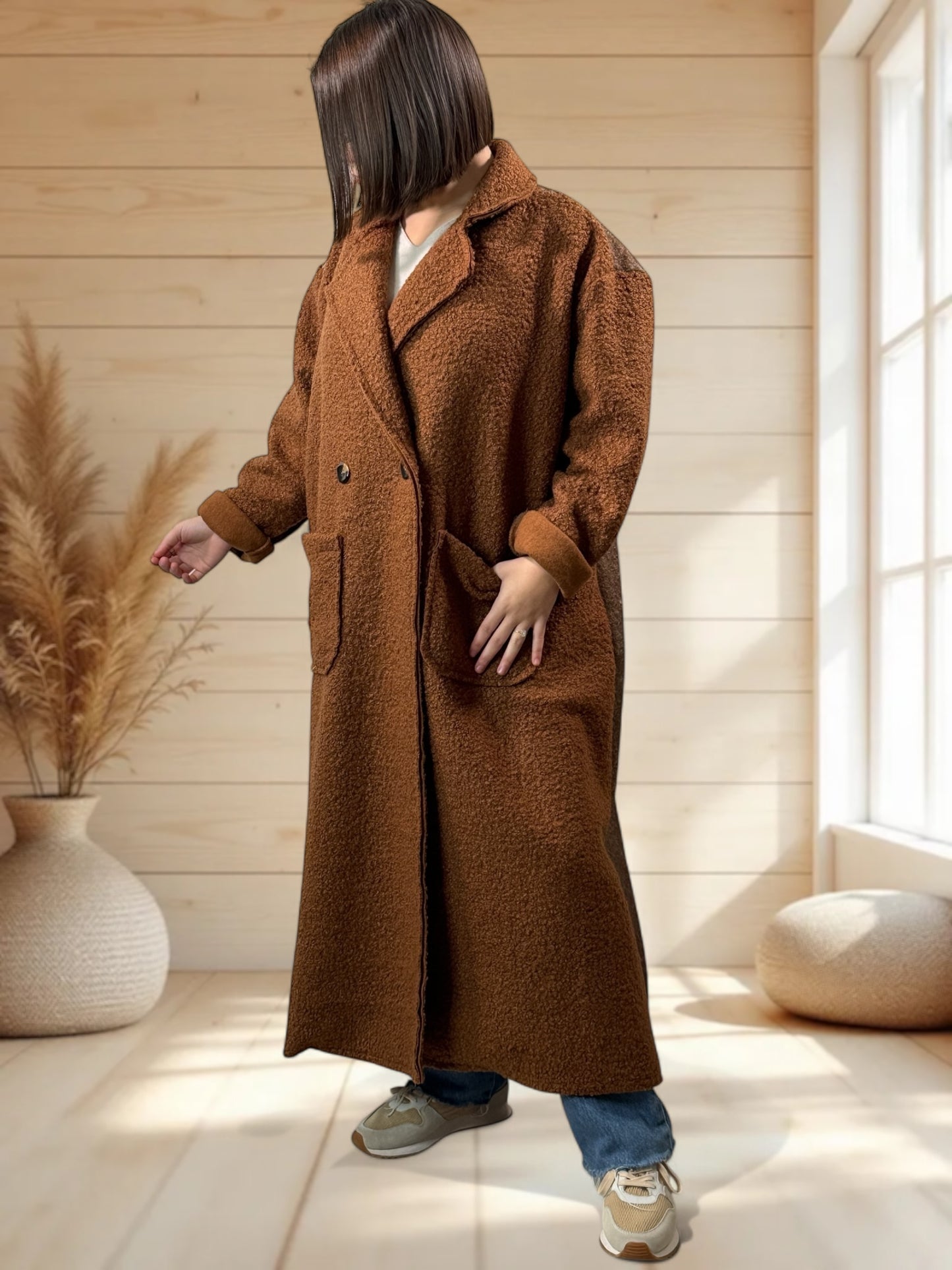 SYLVIO - LONG MANTEAU CHATAIGNE JUSQU'A LA TAILLE 54