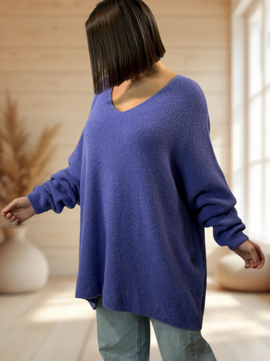 ANGELICA - PULL OVERSIZE LILAS AVEC ALPAGA JUSQU'A LA TAILLE 56