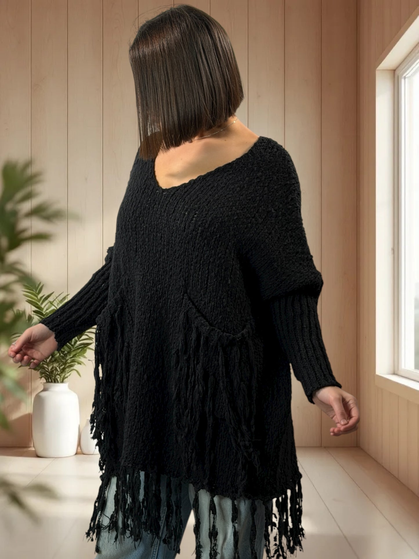 SHEILA - PULL OVERSIZE NOIR JUSQU'A LA TAILLE 56