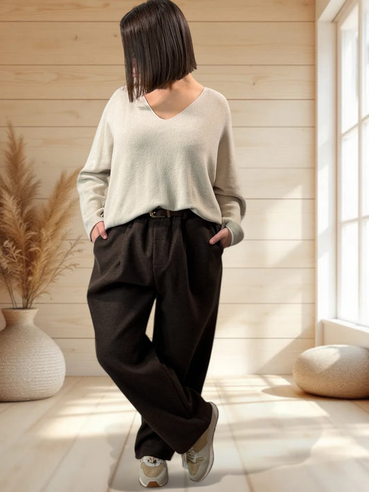 VICTOR - PANTALON MARRON AVEC SA CEINTURE JUSQU'A LA TAILLE 50