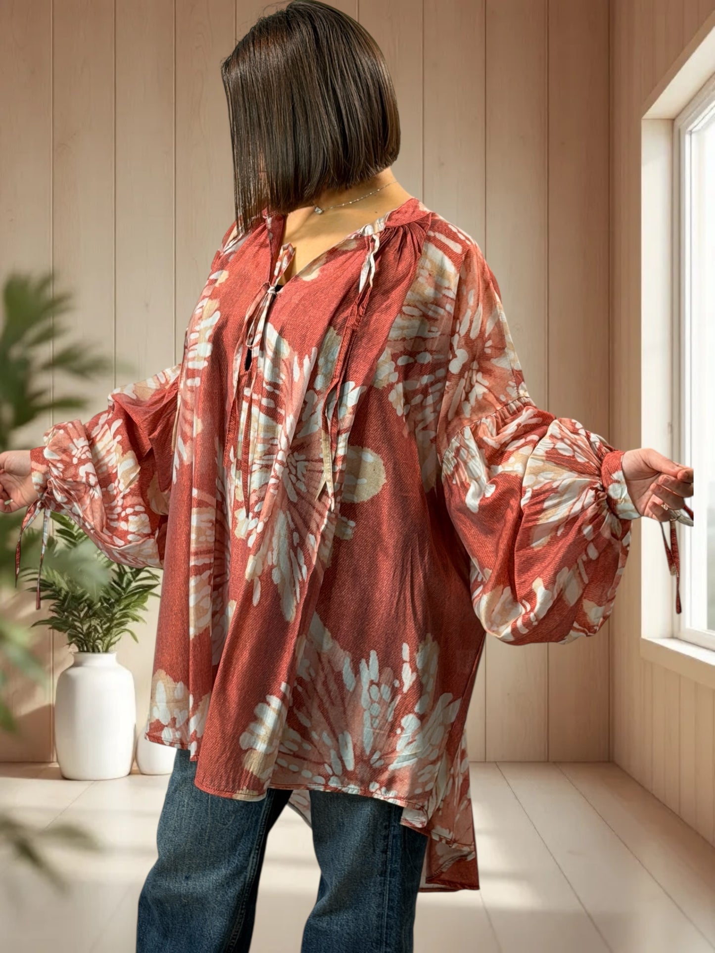 VICTORINE - TUNIQUE OVERSIZE MOTIF ROUX JUSQU'A LA TAILLE 60