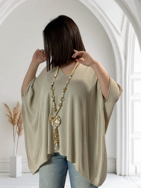 MERINGUE - PULL BEIGE EN MAILLE FLUIDE JUSQU'A LA TAILLE 56/58