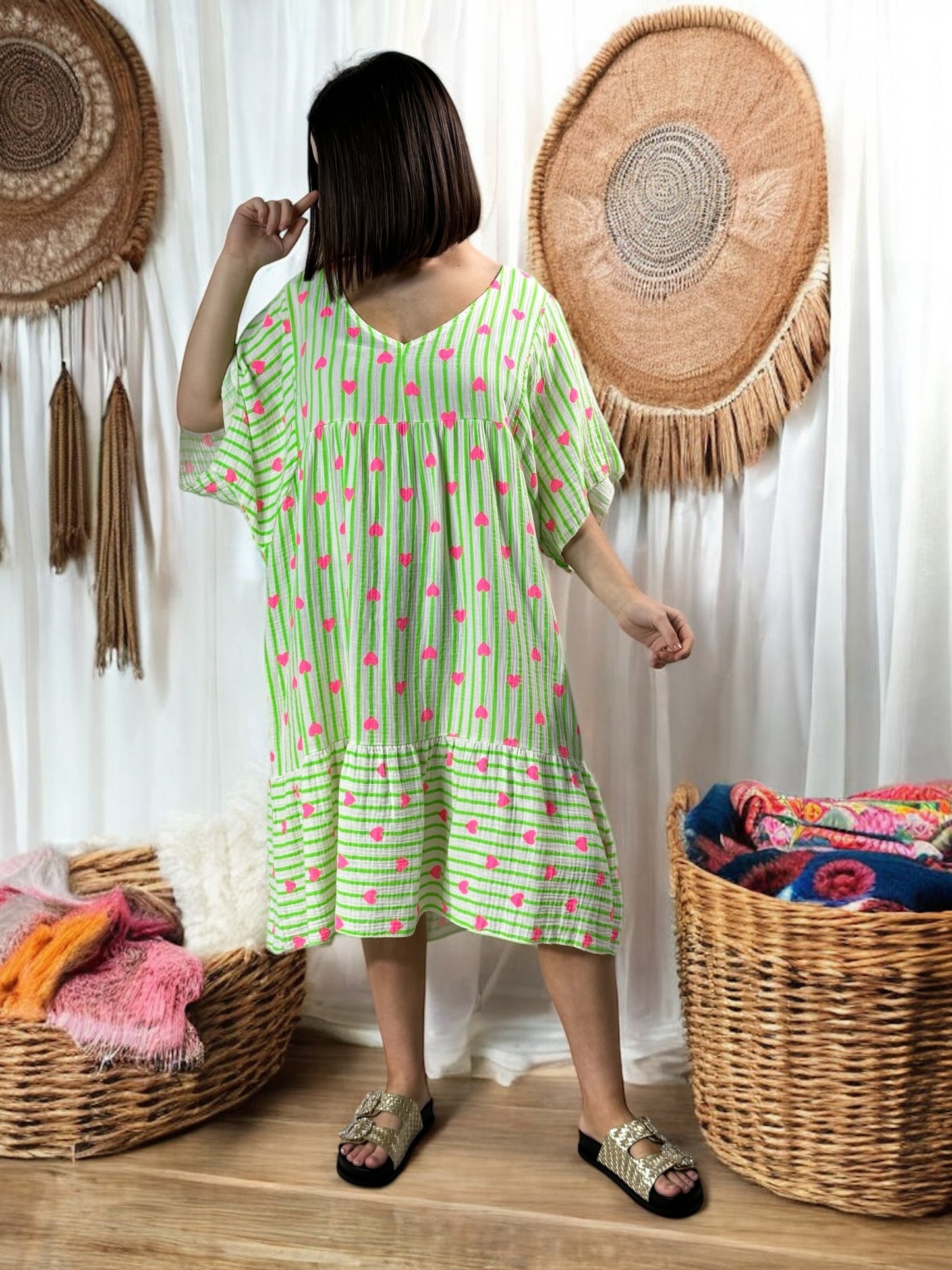ROSA - ROBE OVERSIZE A RAYURE VERTE JUSQU'A LA TAILLE 54