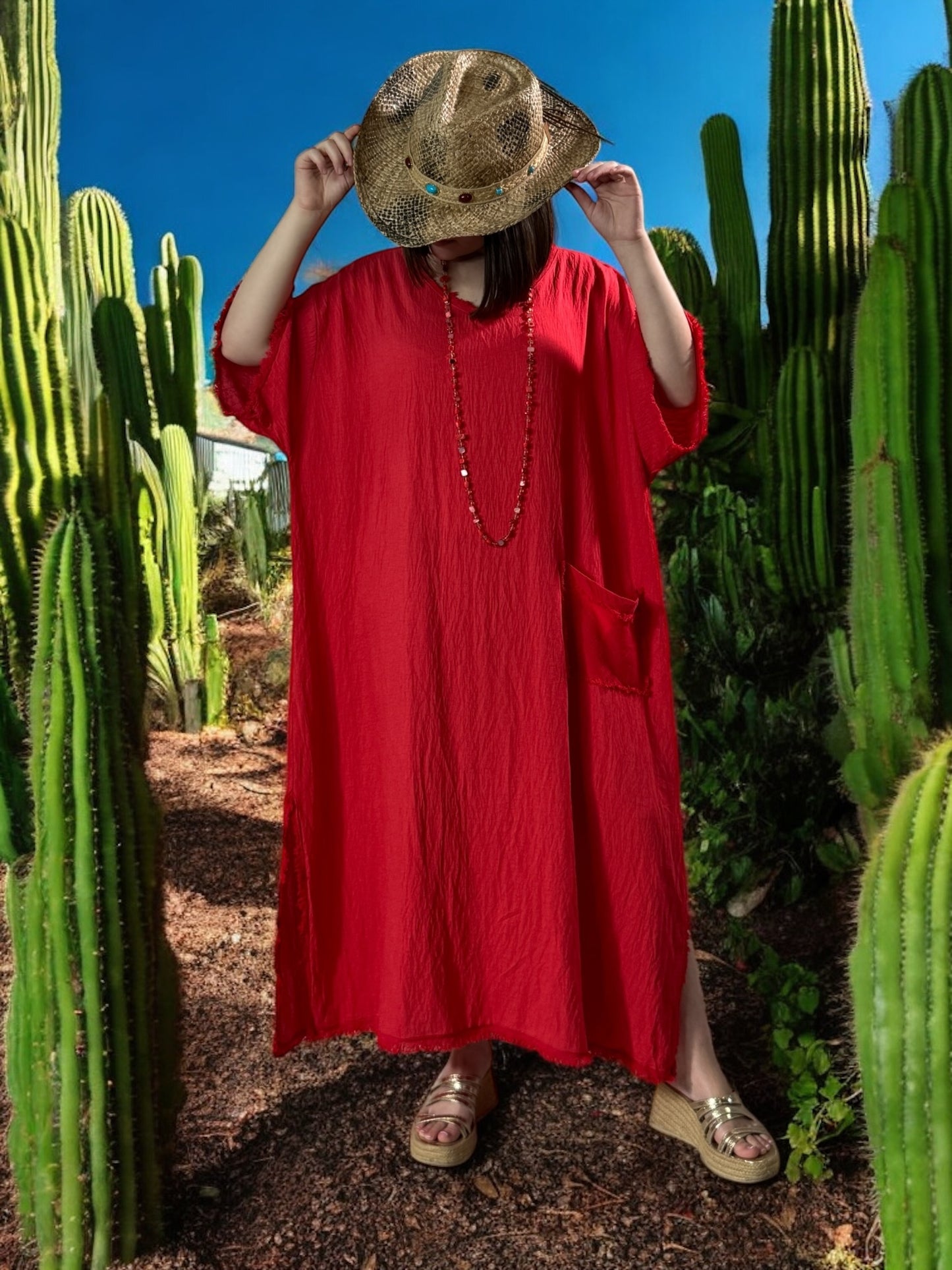 ABBY - ROBE OVERSIZE ROUGE 1 POCHE JUSQU'A LA TAILLE 54