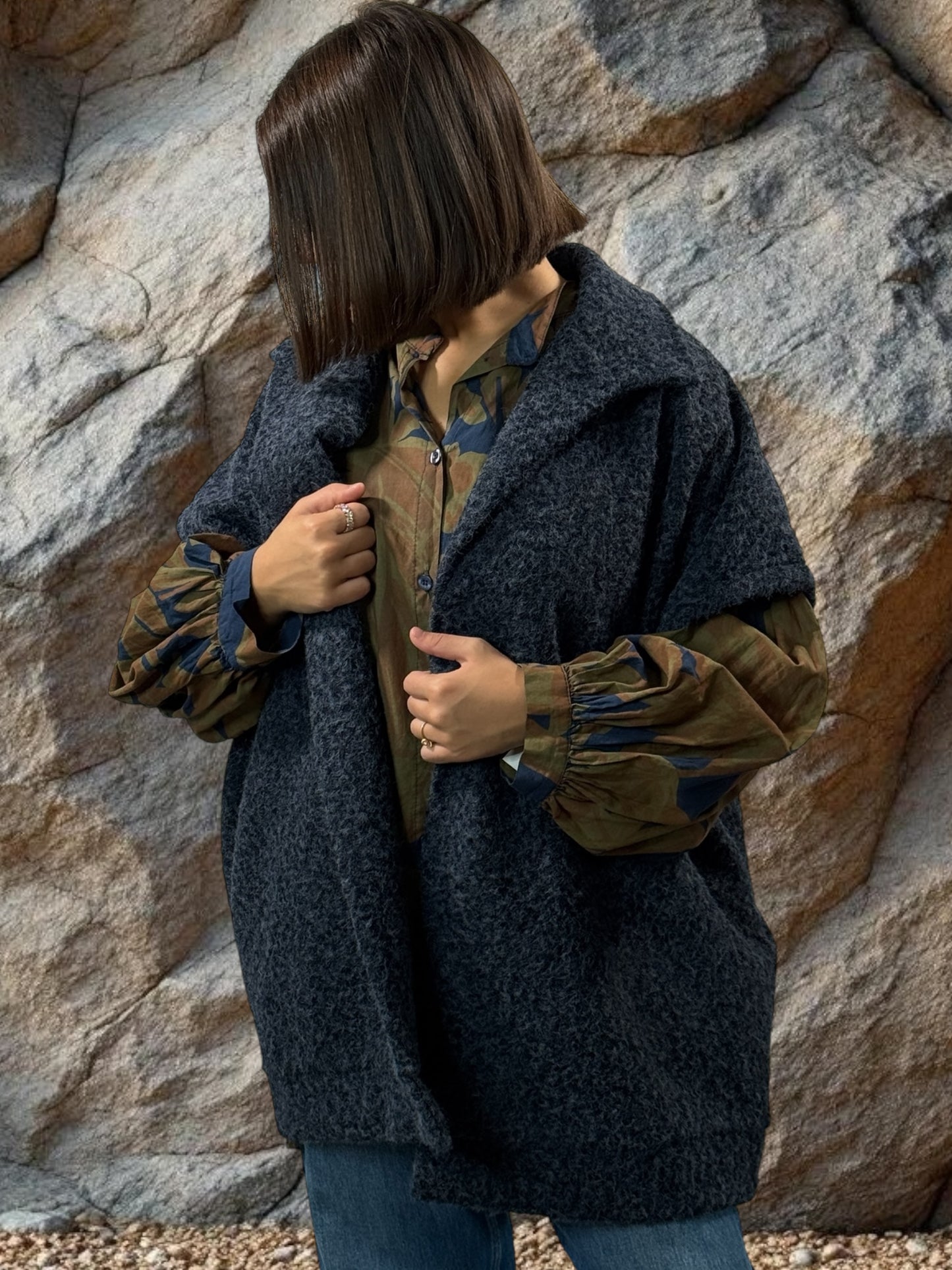 JACK - GILET BLEU SANS MANCHE AVEC COL JUSQU'A LA TAILLE 54
