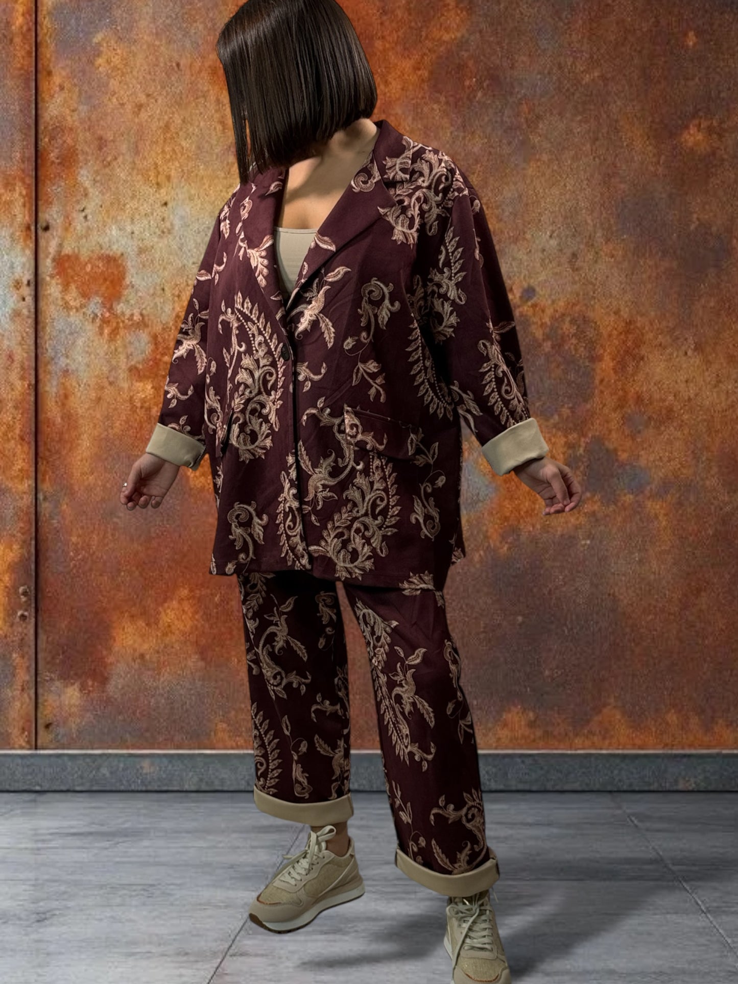 ALYSON - BLAZER BORDEAUX A MOTIF EN SUEDINE JUSQU'A LA TAILLE 52