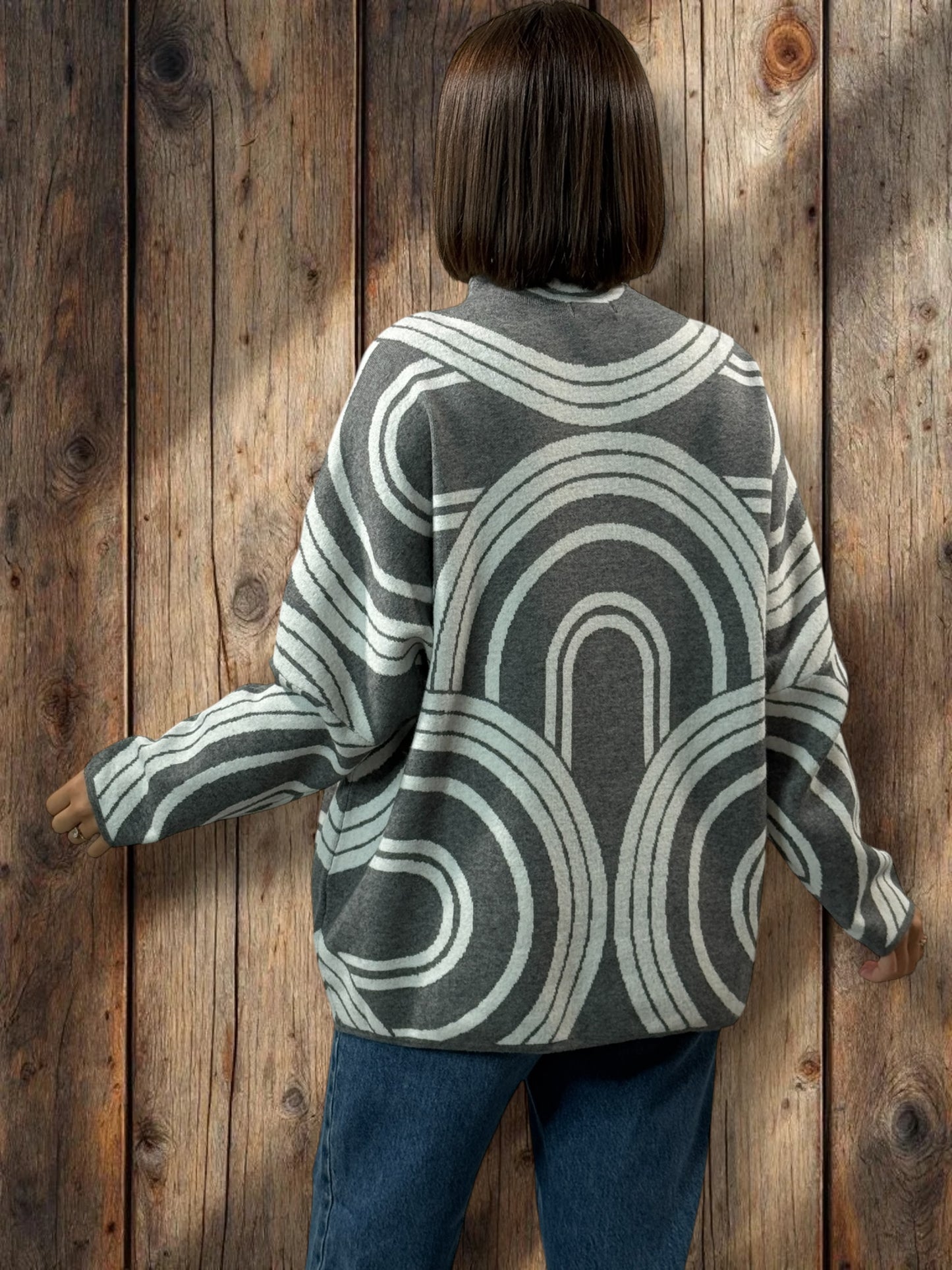 SOPHIE - PULL OVERSIZE MOTIF GRIS JUSQU'A LA TAILLE 50