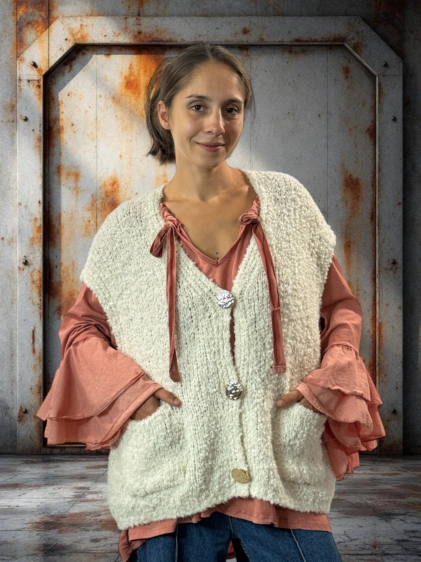 NICO - GILET BLANC CASSE SANS MANCHES 2 POCHES JUSQU'A LA TAILLE 56