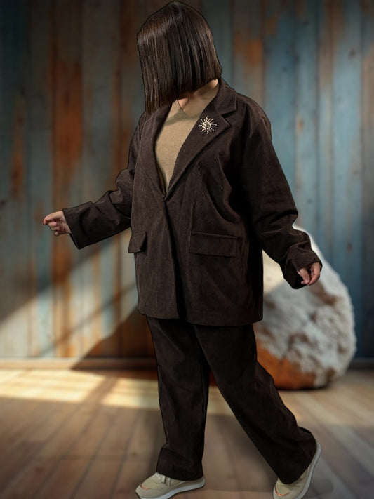 GABBY - PANTALON EN VELOURS MARRON TAILLE 44 A 52