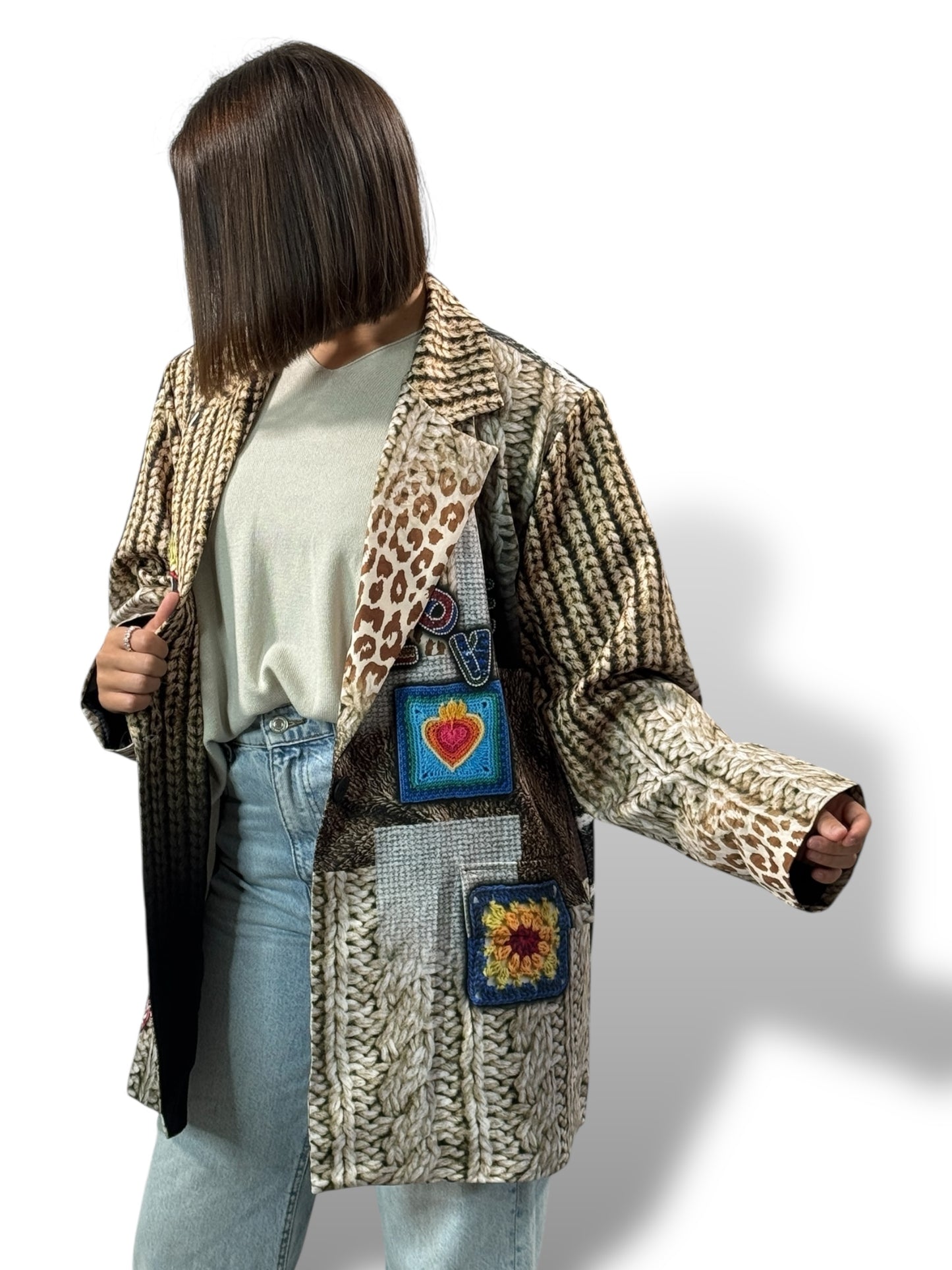 HAPINESS - VESTE OVERSIZE A MOTIF JUSQU'A LA TAILLE 52