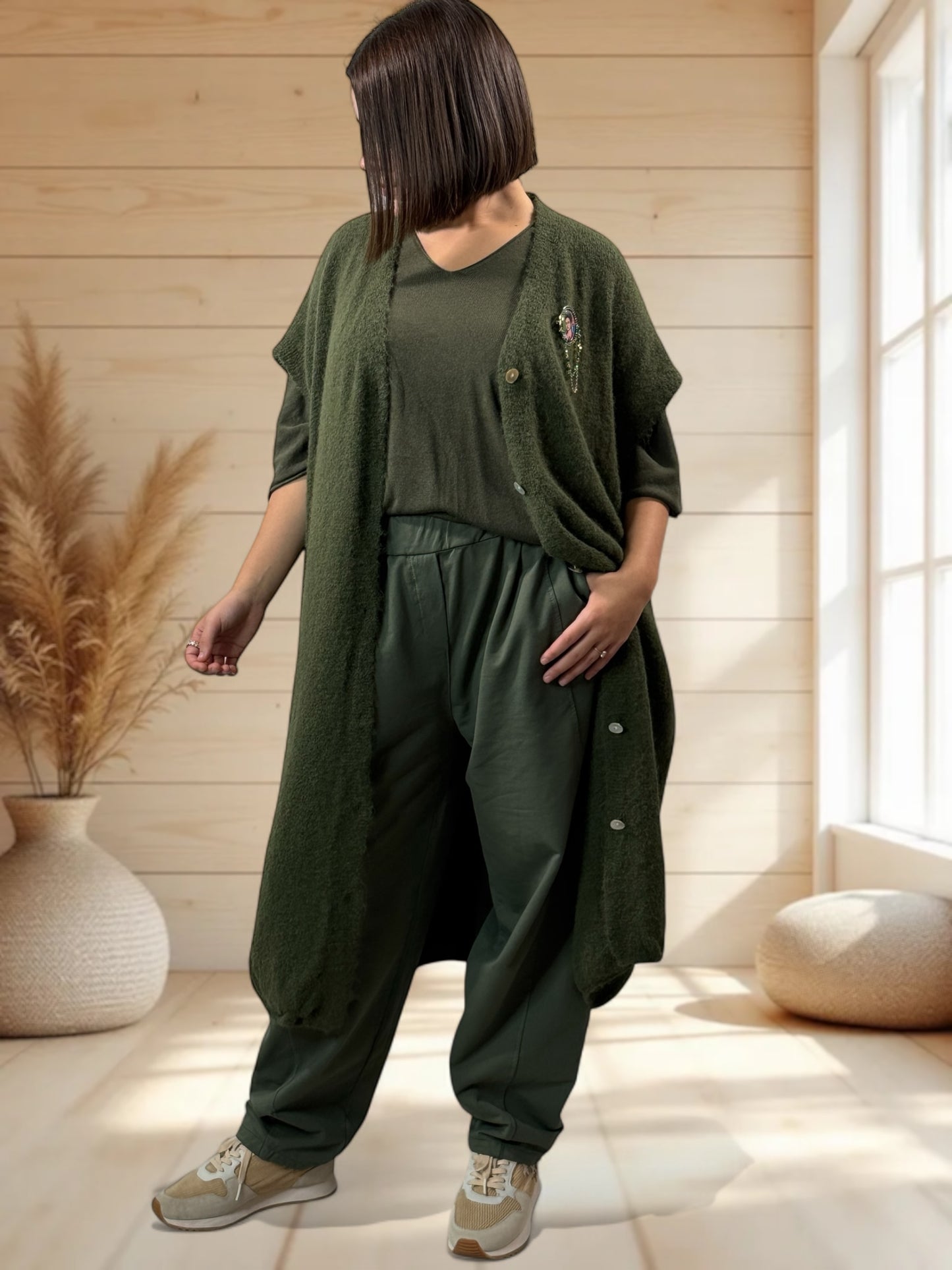 UGO - LONG GILET OVERSIZE KAKI JUSQU'A LA TAILLE 56/58