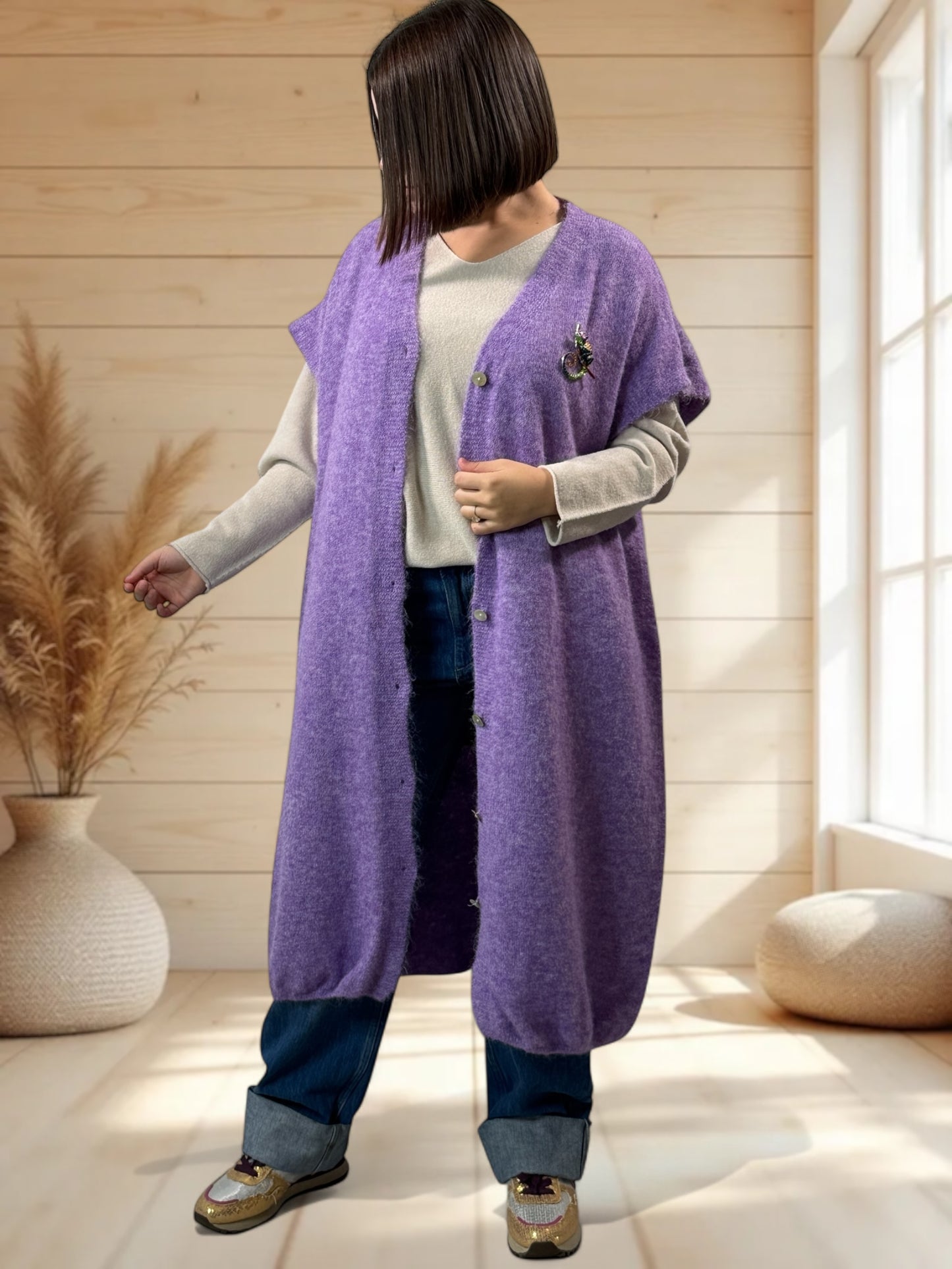 UGO - LONG GILET OVERSIZE LILAS JUSQU'A LA TAILLE 56/58