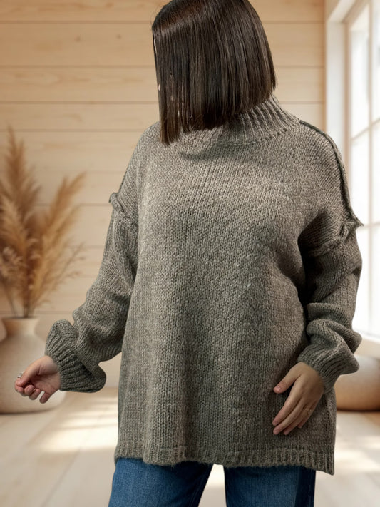 NATHY - PULL OVERSIZE TAUPE JUSQU'A LA TAILLE 54