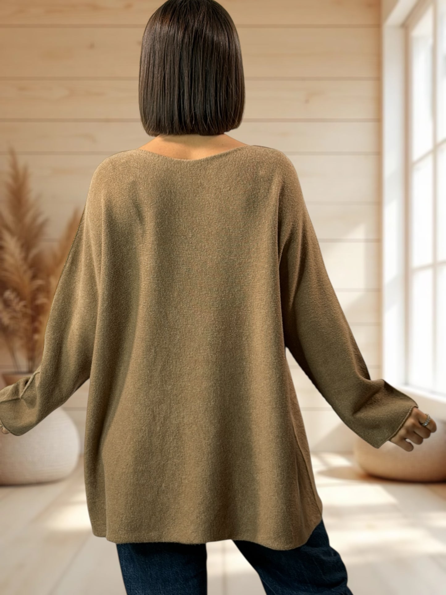 LARA - PULL OVERSIZE CAMEL JUSQU'A LA TAILLE 54