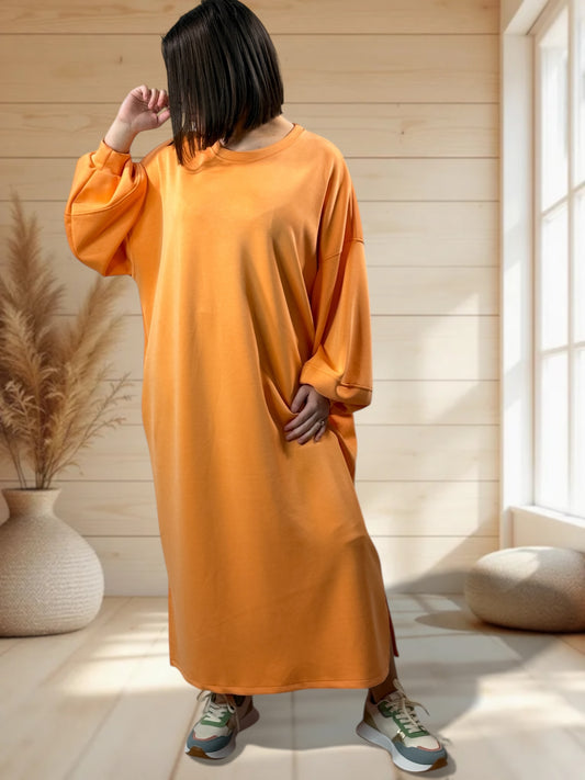 MAROUSSIA - ROBE OVERSIZE EN SWEAT ABRICOT JUSQU'A LA TAILLE 54/56