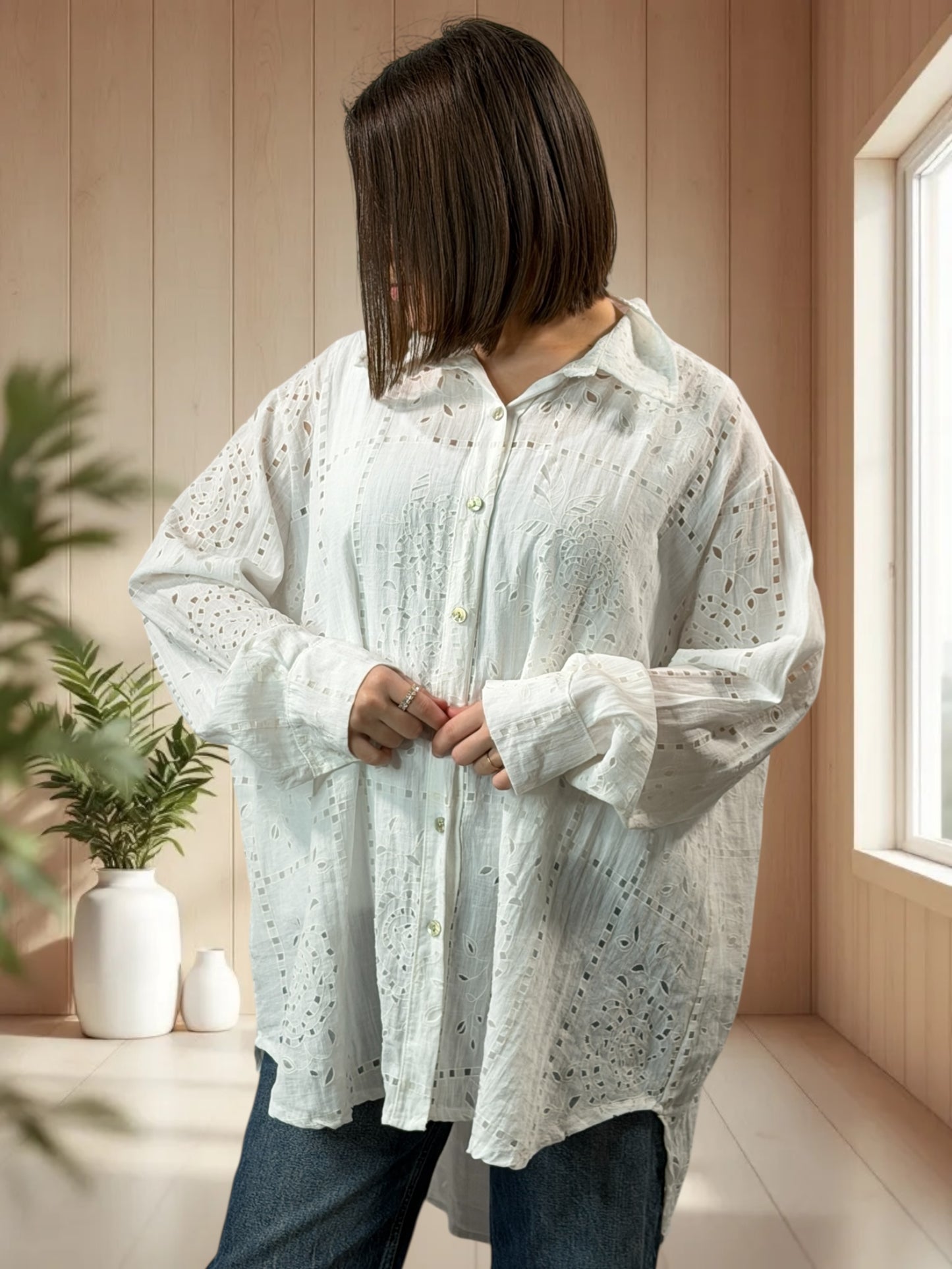 MARBELLA - CHEMISE OVERSIZE EN BRODERIE ANGLAISE JUSQU'A LA TAILLE 52