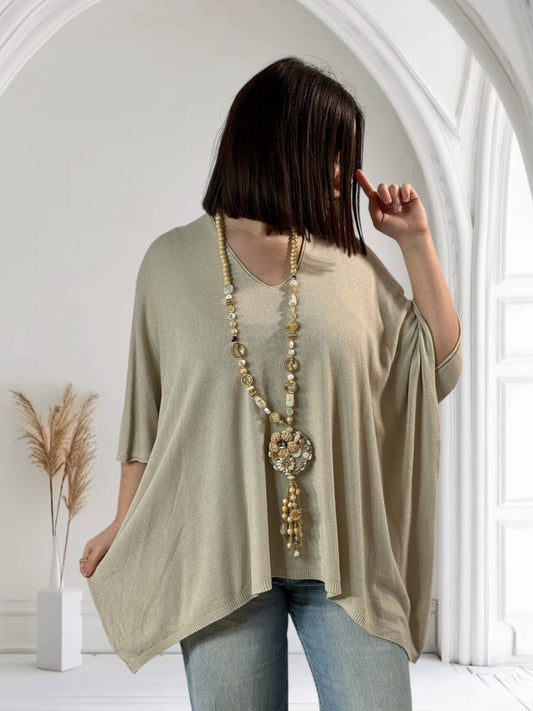 MERINGUE - PULL BEIGE EN MAILLE FLUIDE JUSQU'A LA TAILLE 56/58