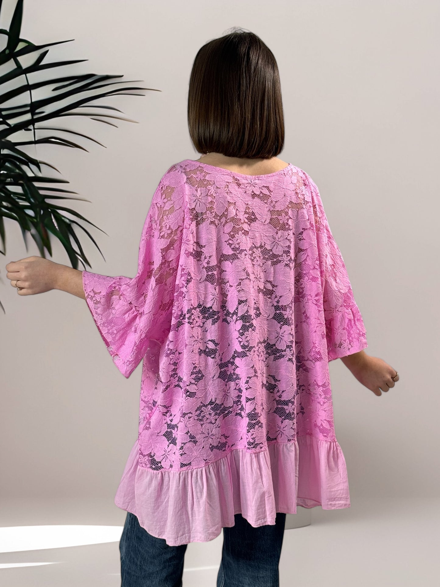 SHIRLEY - TUNIQUE ROSE EN DENTELLE JUSQU'A LA TAILLE 56