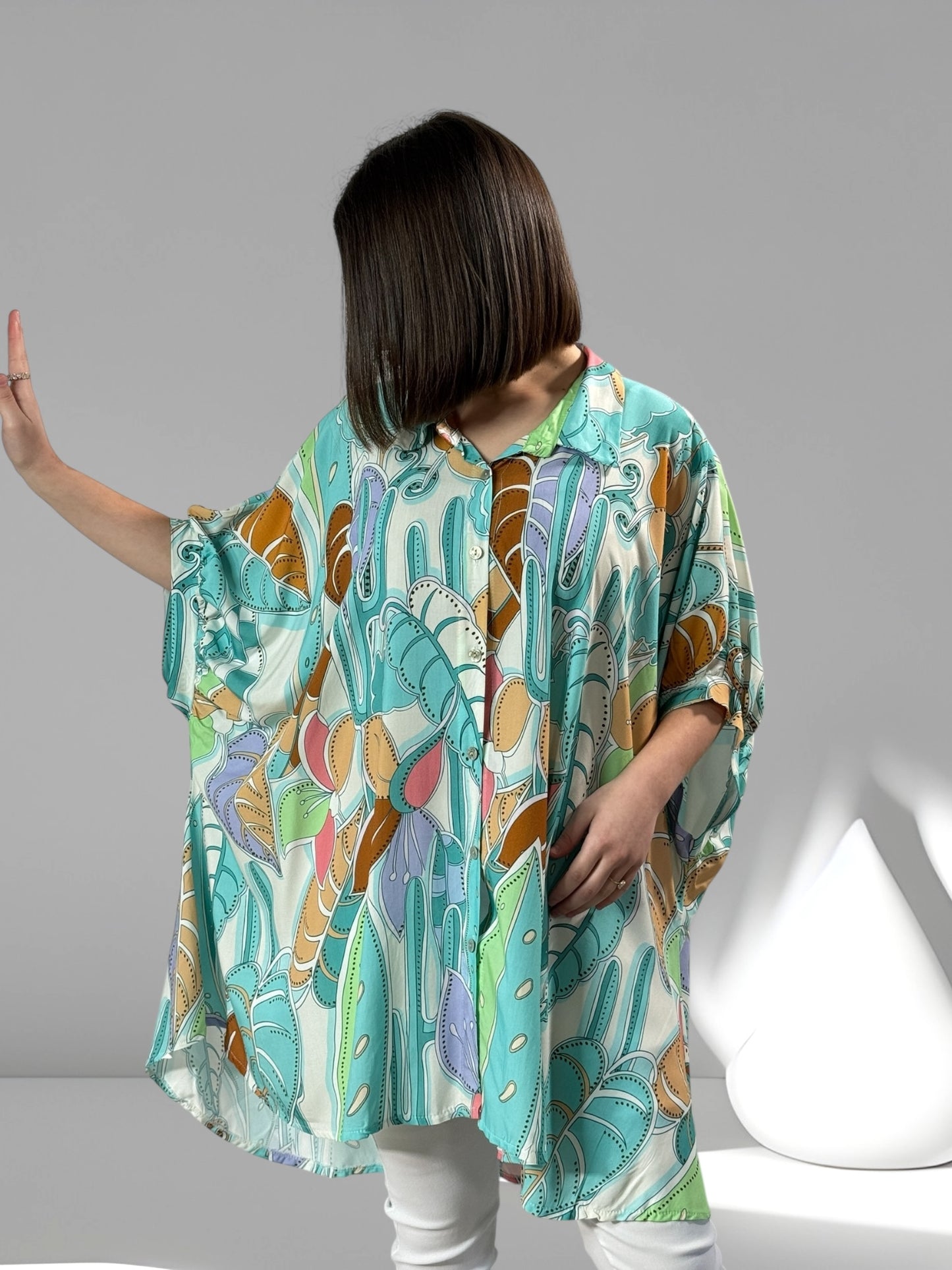 ANELISE - TUNIQUE OVERSIZE MOTIF LAGON JUSQU'A LA TAILLE 58