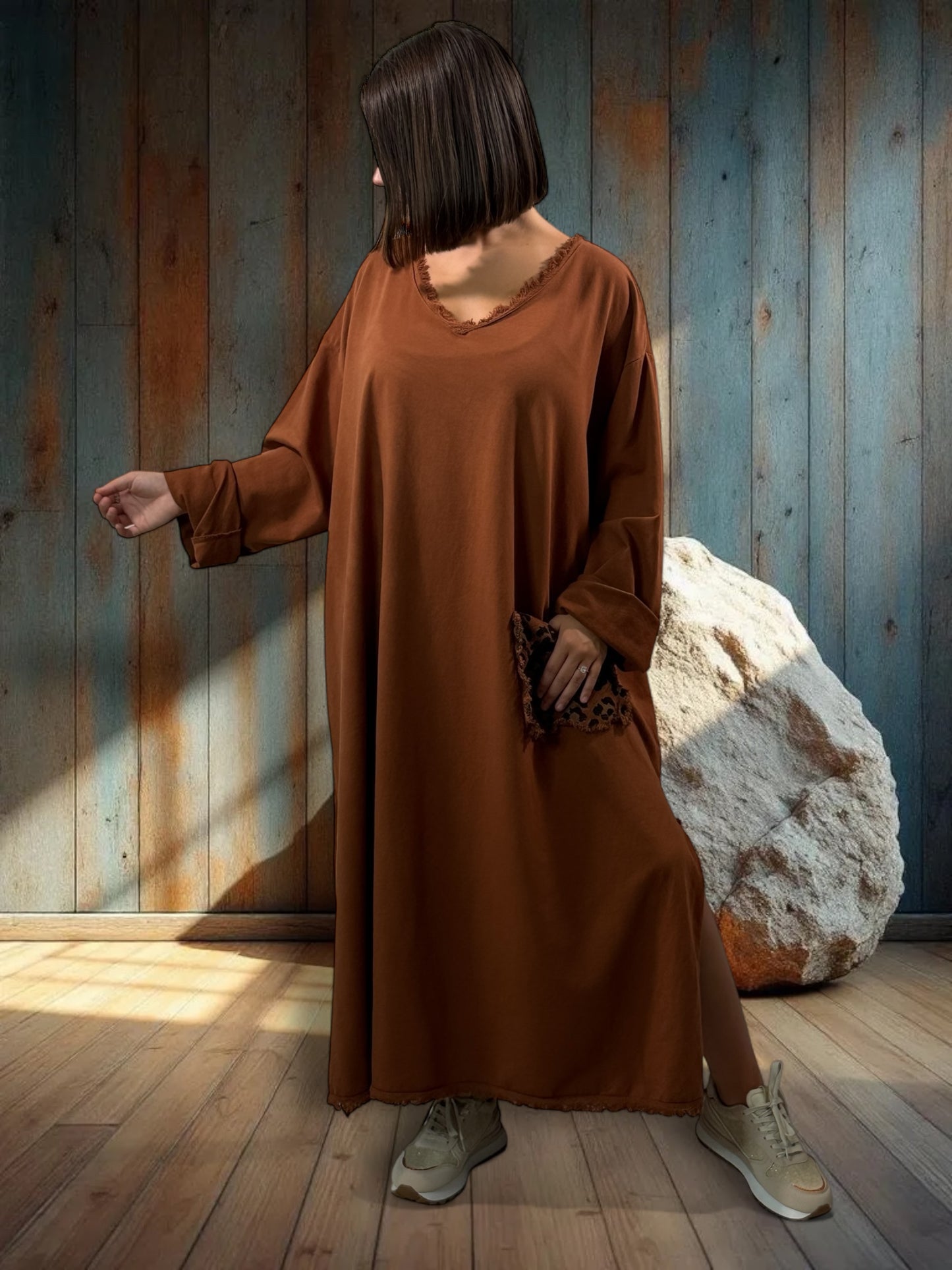 SALOME - ROBE OVERSIZE ROUILLE POCHE LEOPARD JUSQU'A LA TAILLE 58