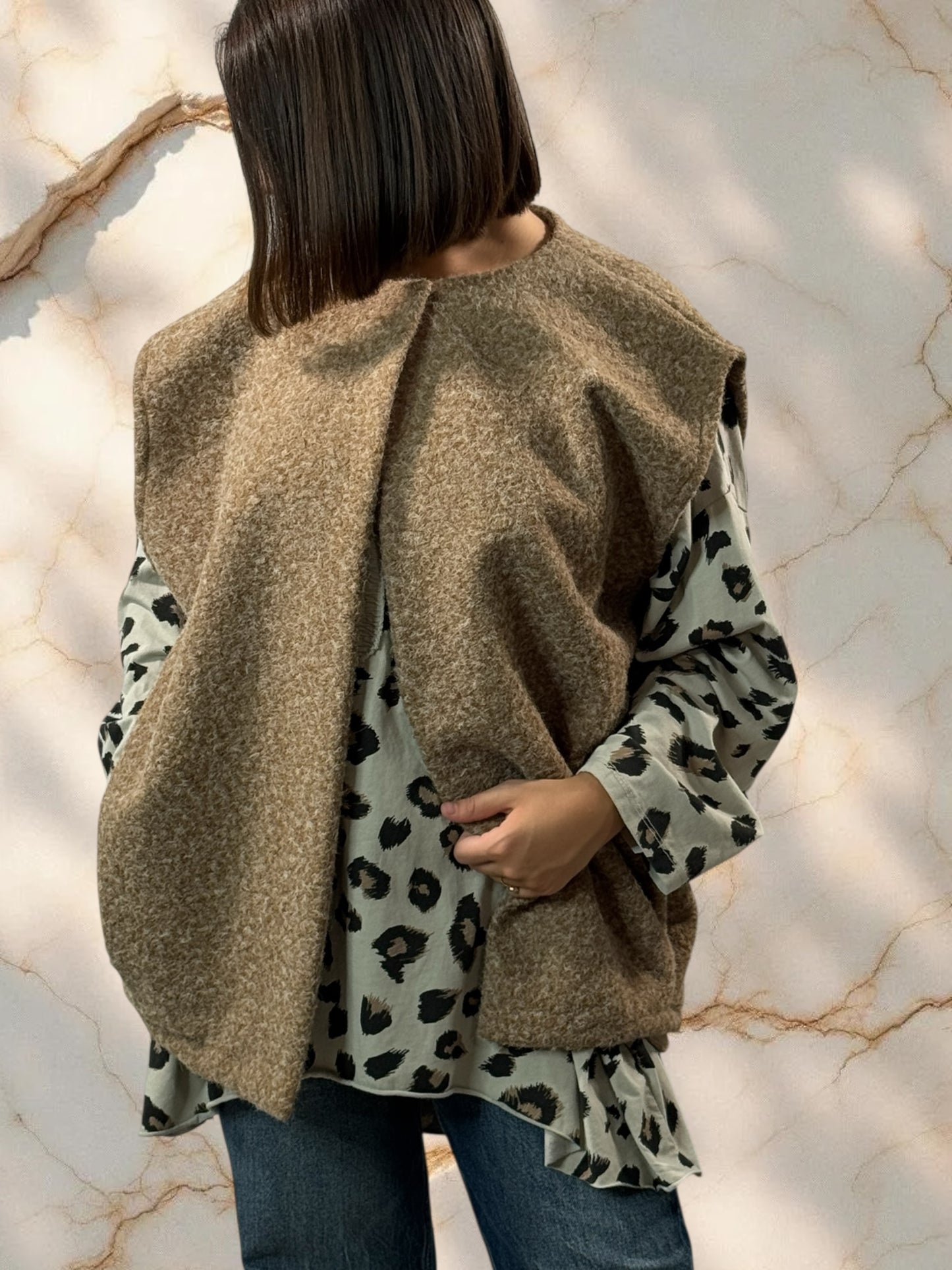 LUDO - GILET BEIGE SANS MANCHE JUSQU'A LA TAILLE 50/52