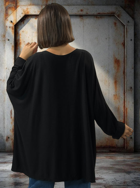 TIPHAINE - PULL NOIR EN MAILLE BORDE DE DENTELLE JUSQU'A LA TAILLE 56