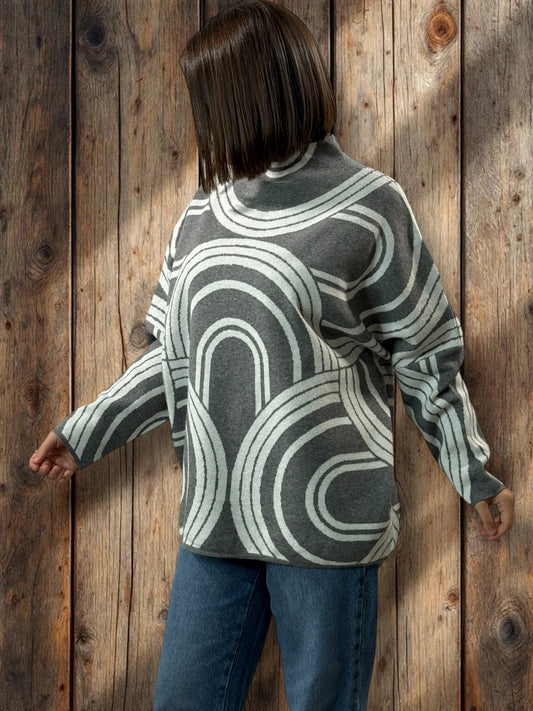 SOPHIE - PULL OVERSIZE MOTIF GRIS JUSQU'A LA TAILLE 48/50