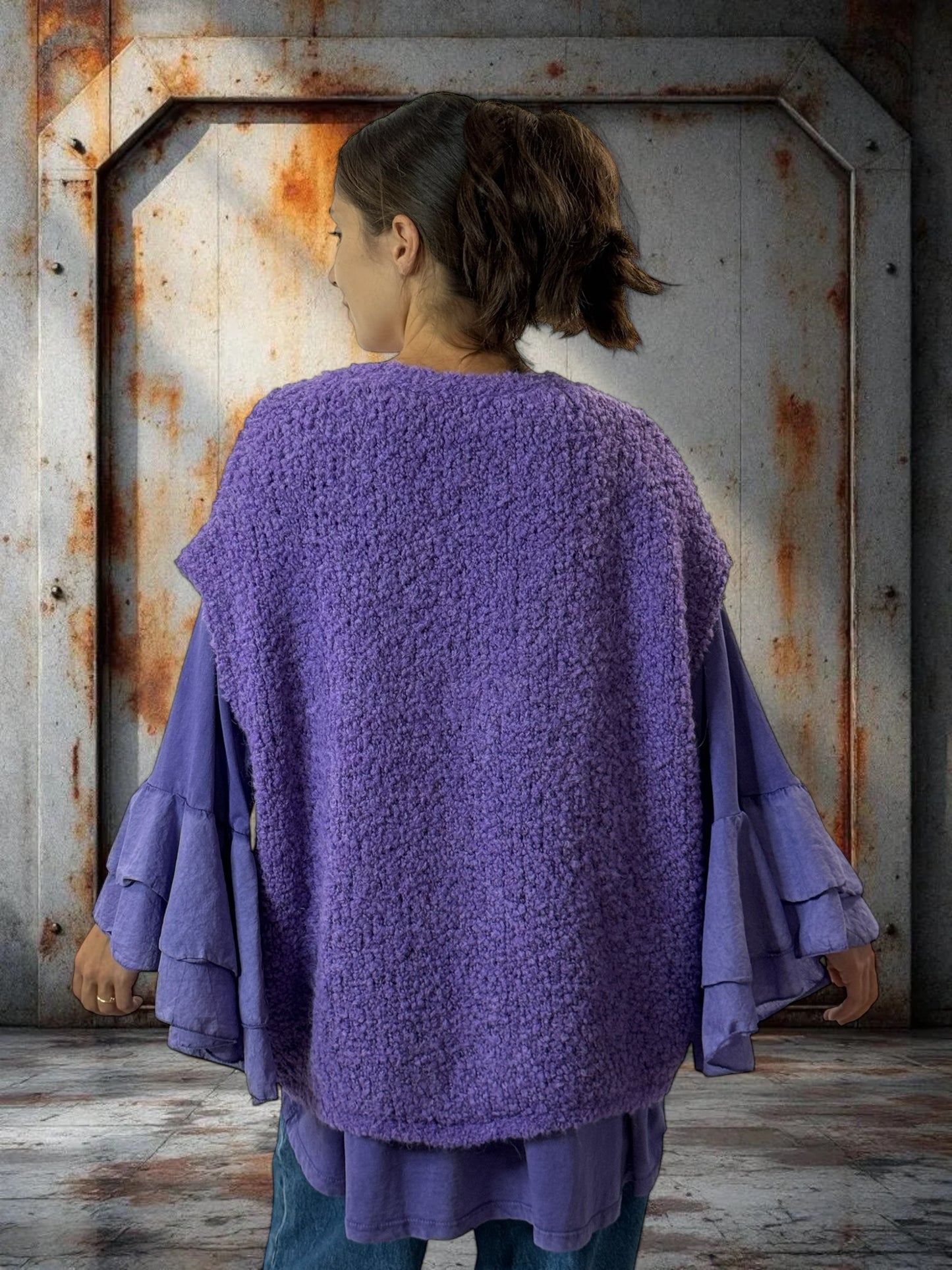 NICO - GILET VIOLET SANS MANCHES 2 POCHES JUSQU'A LA TAILLE 56