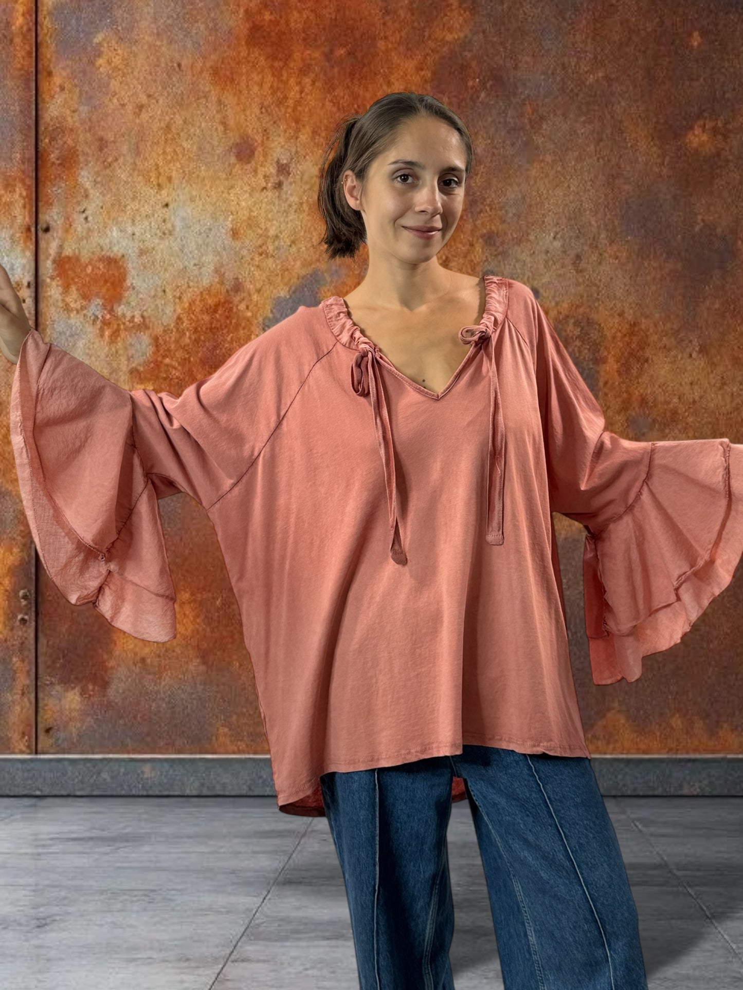 EMILIE - BLOUSE CORAIL EN COTON OVERSIZE JUSQU'A LA TAILLE 52