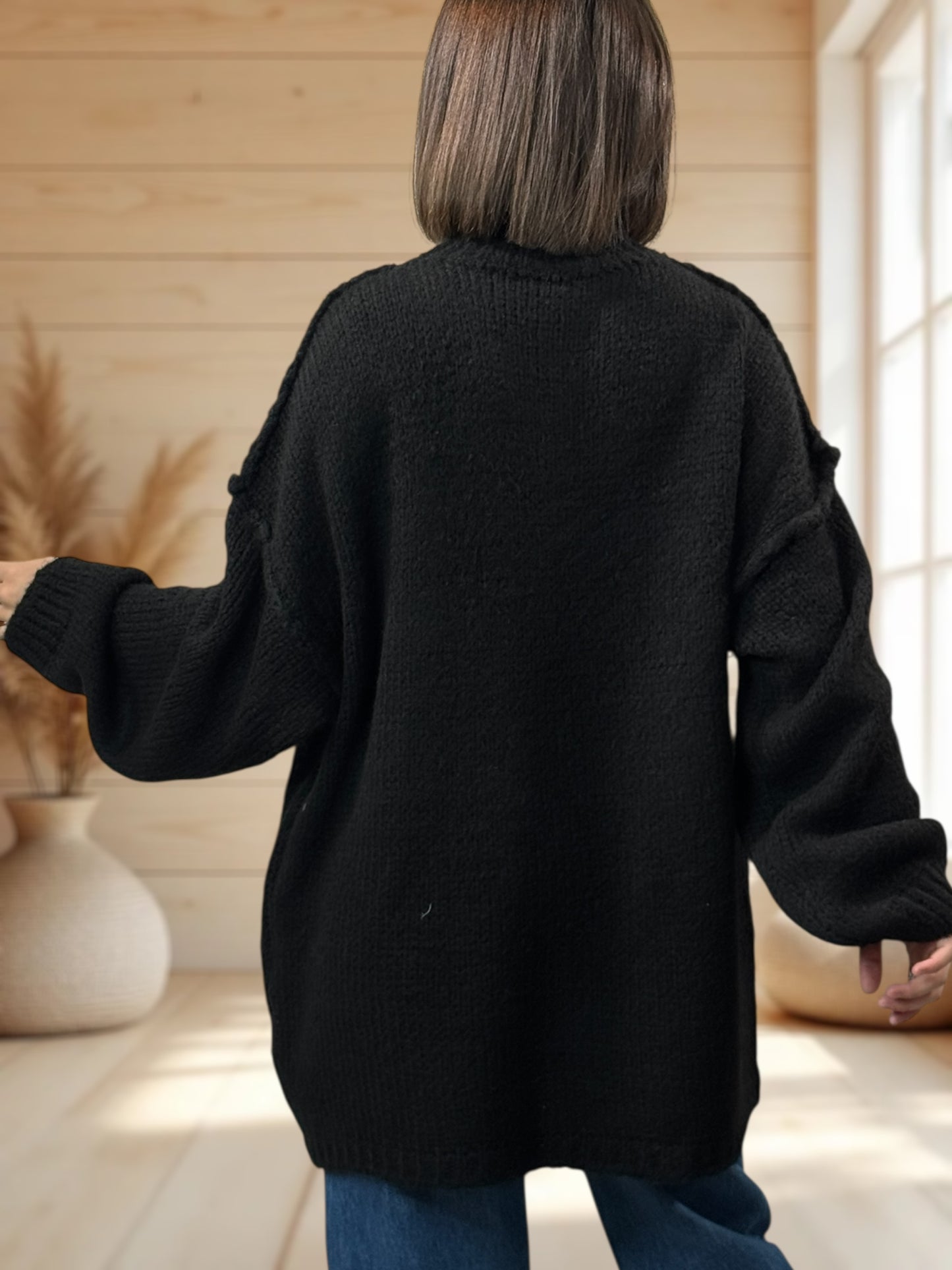 NATHY - PULL OVERSIZE NOIRE JUSQU'A LA TAILLE 54