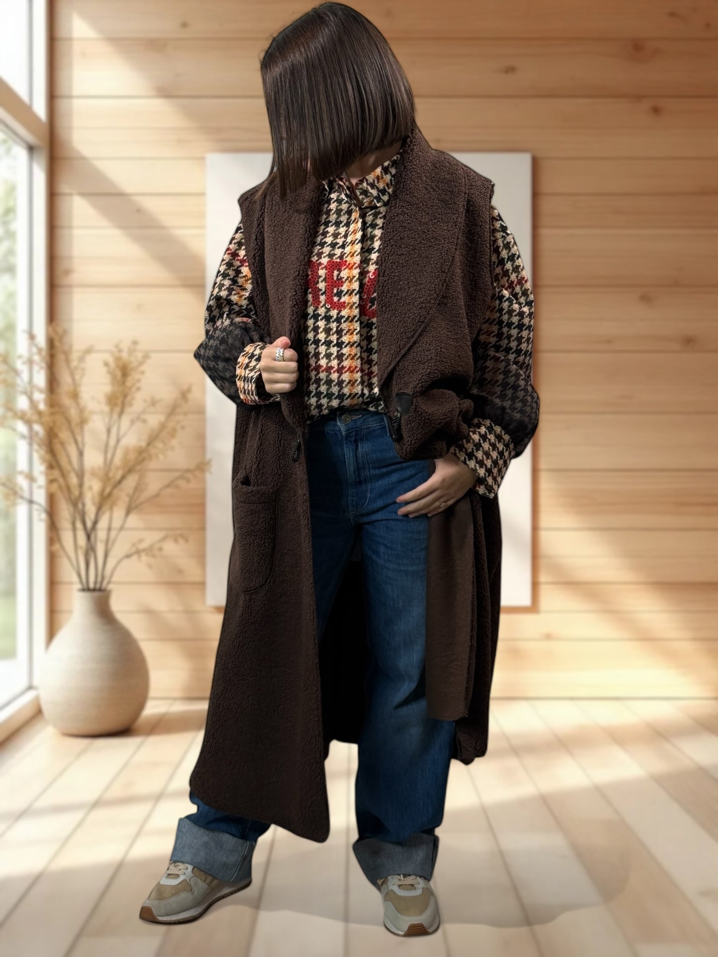 MAUD - GILET MARRON SANS MANCHES JUSQU'A LA TAILLE 54/56