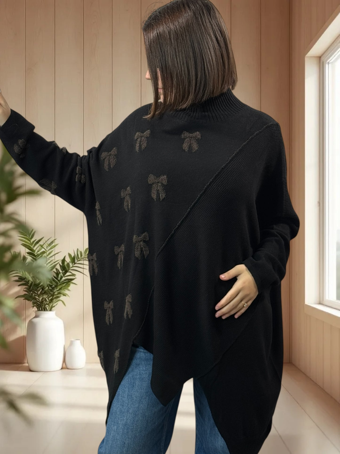 ANTONINO - PULL NOIR OVERSIZE EN MAILLE JUSQU'A LA TAILLE 58