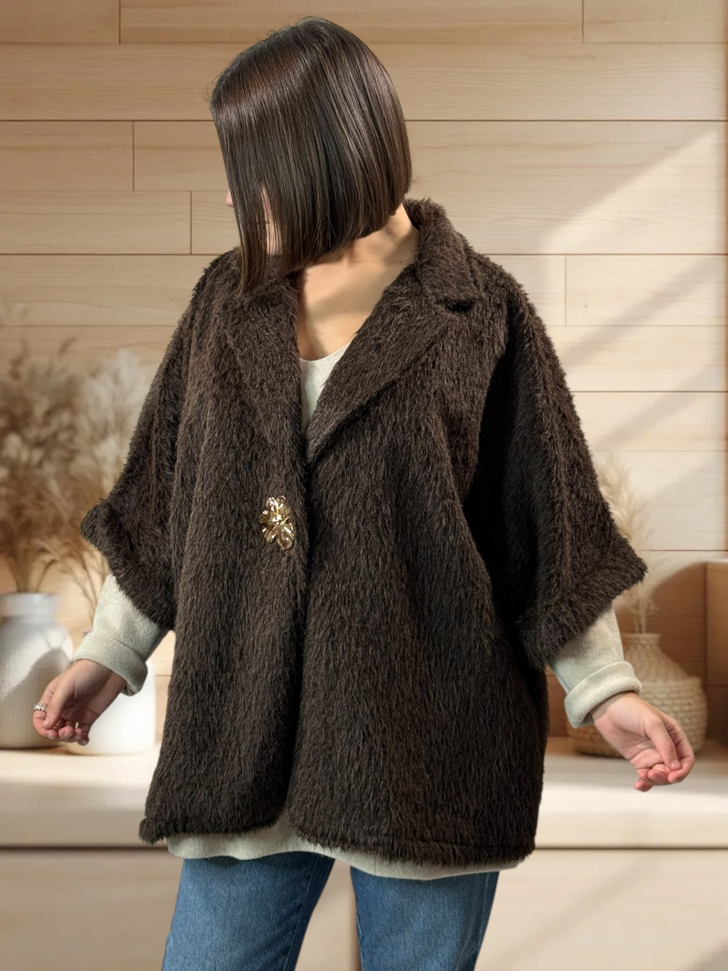 MAGUY - VESTE OVERSIZE MARRON JUSQU'A LA TAILLE 54