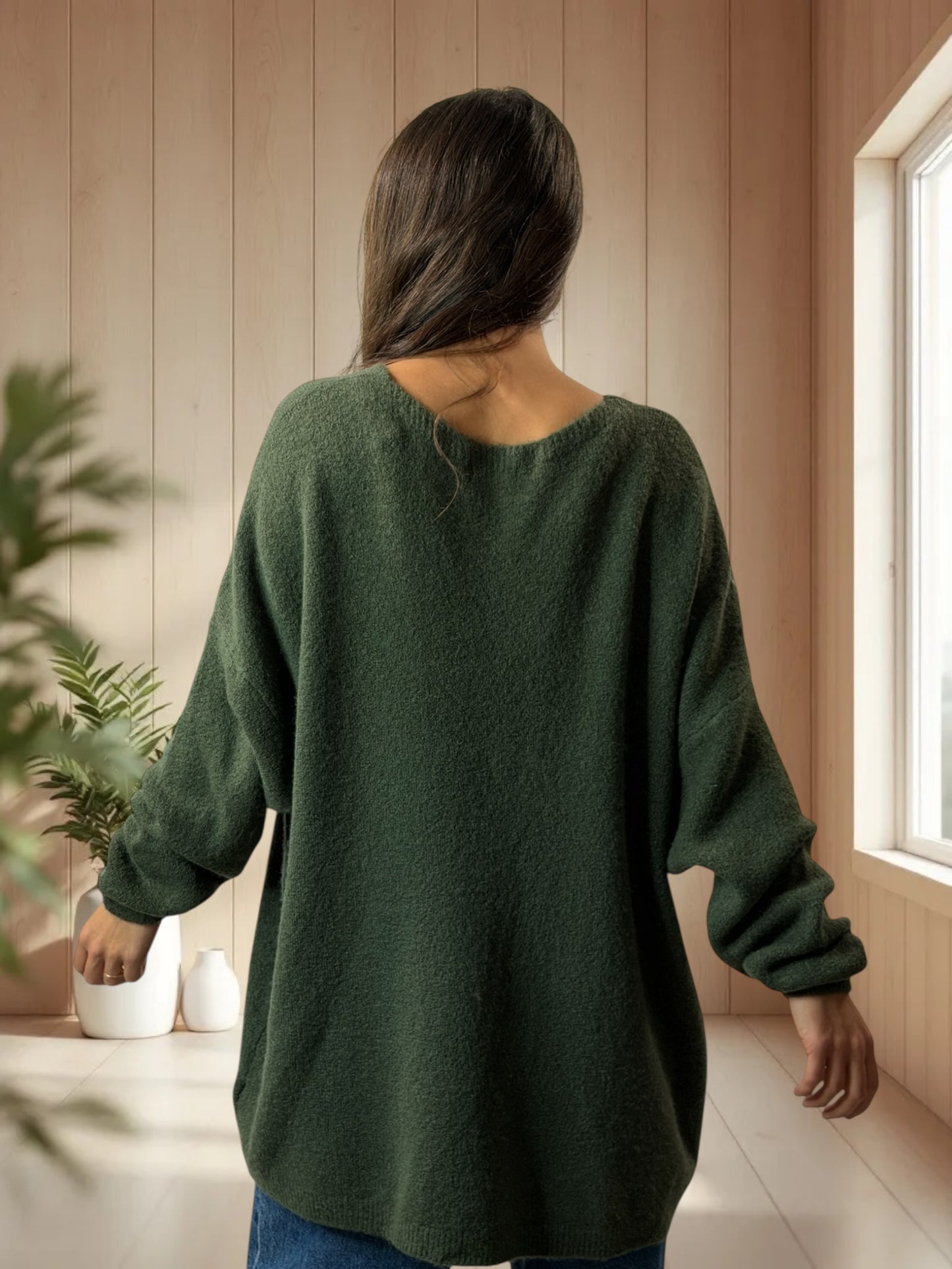 MICK - PULL OVERSIZE KAKI AVEC ALPAGA JUSQU'A LA TAILLE 56