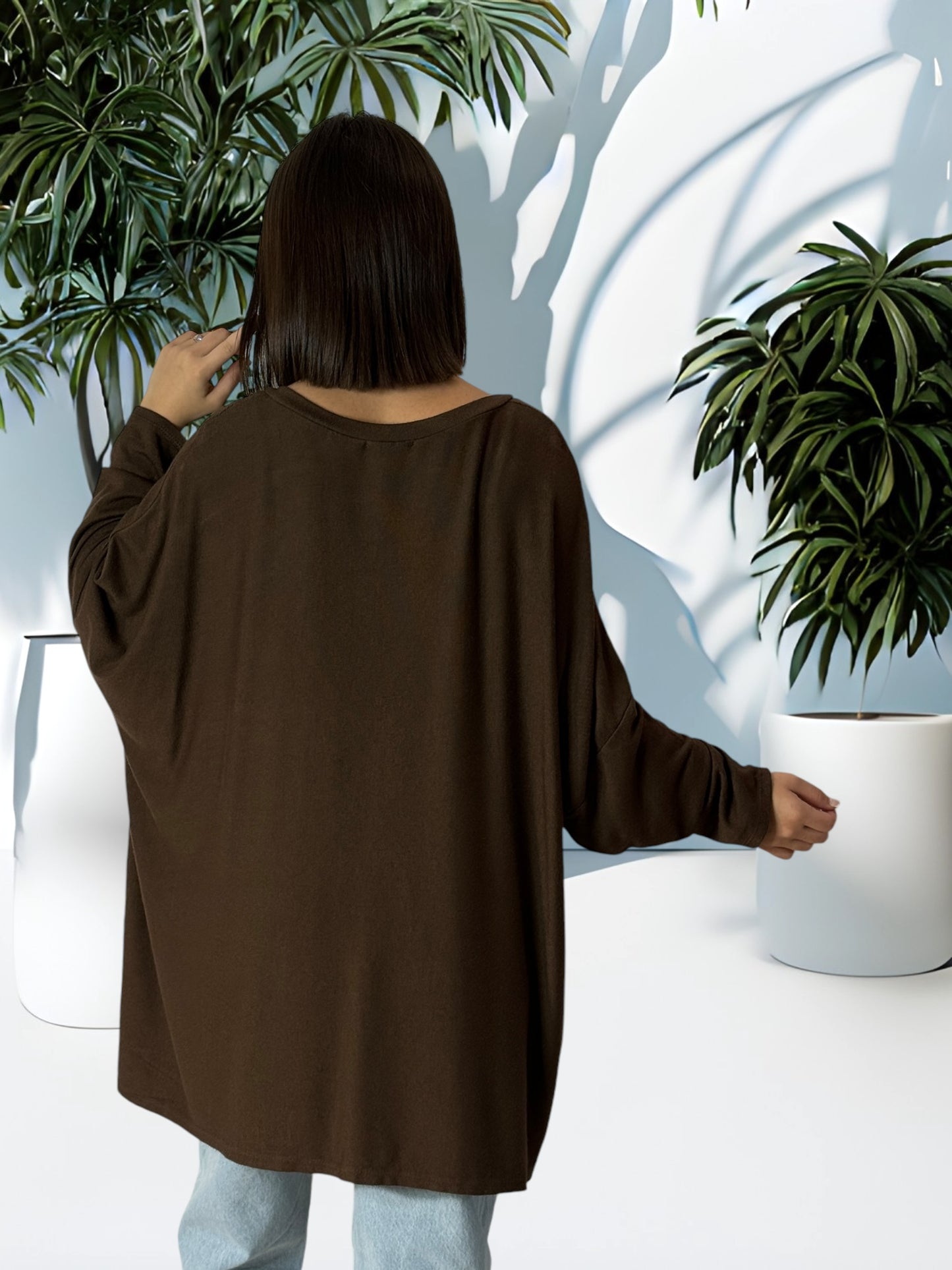 OSCAR - PULL OVERSIZE MARRON EN MAILLE FLUIDE JUSQU'A LA TAILLE 56