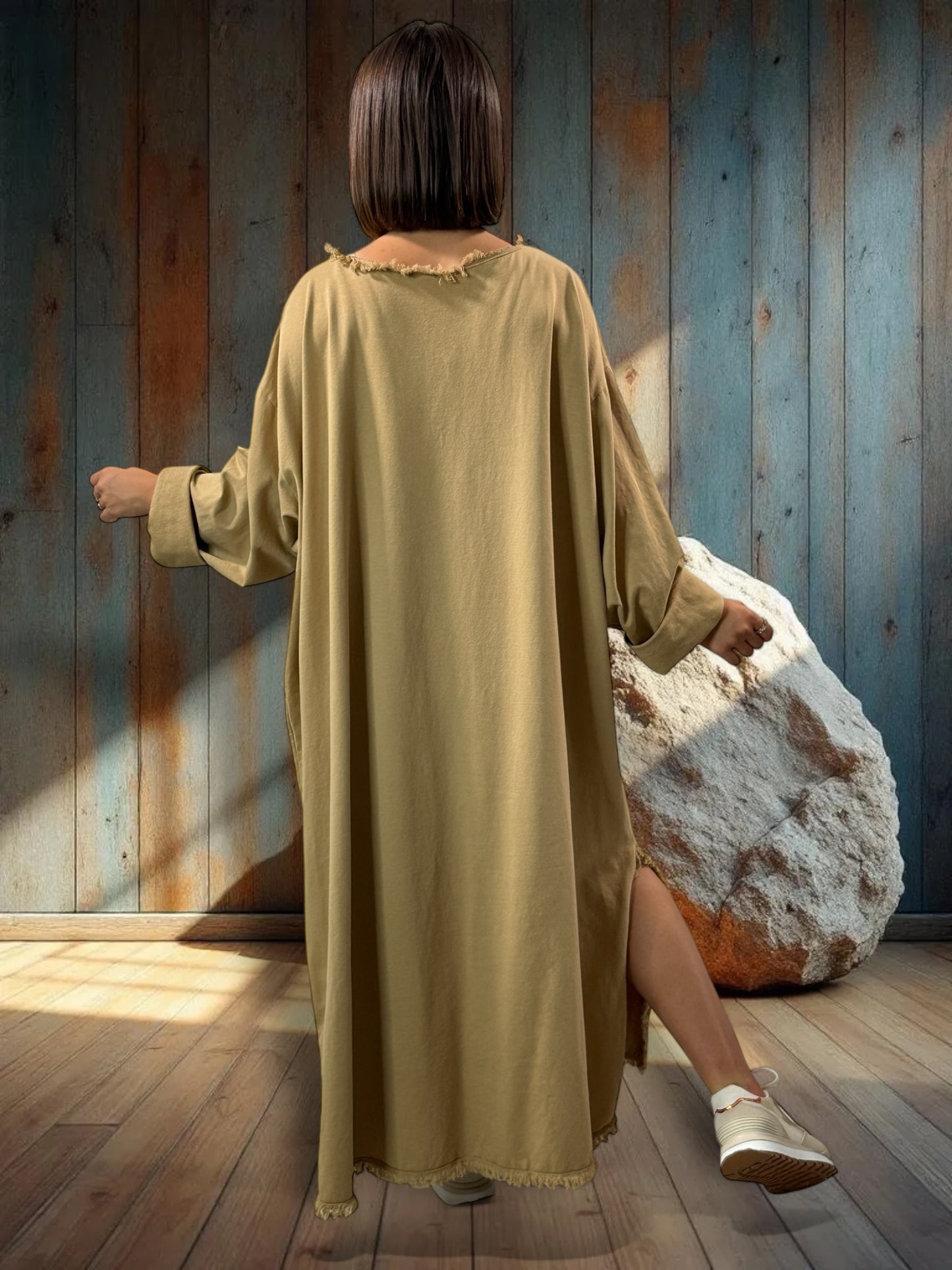 SALOME - ROBE OVERSIZE CAMEL POCHE LEOPARD JUSQU'A LA TAILLE 58