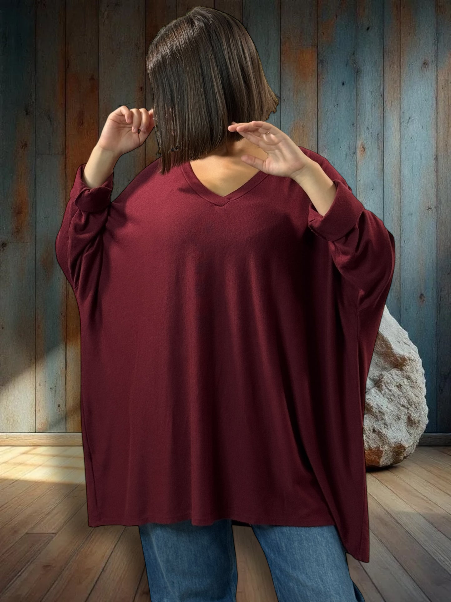 OSCAR - PULL OVERSIZE BORDEAUX EN MAILLE FLUIDE JUSQU'A LA TAILLE 56
