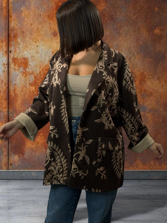 ALYSON - BLAZER MARRON A MOTIF EN SUEDINE JUSQU'A LA TAILLE 52