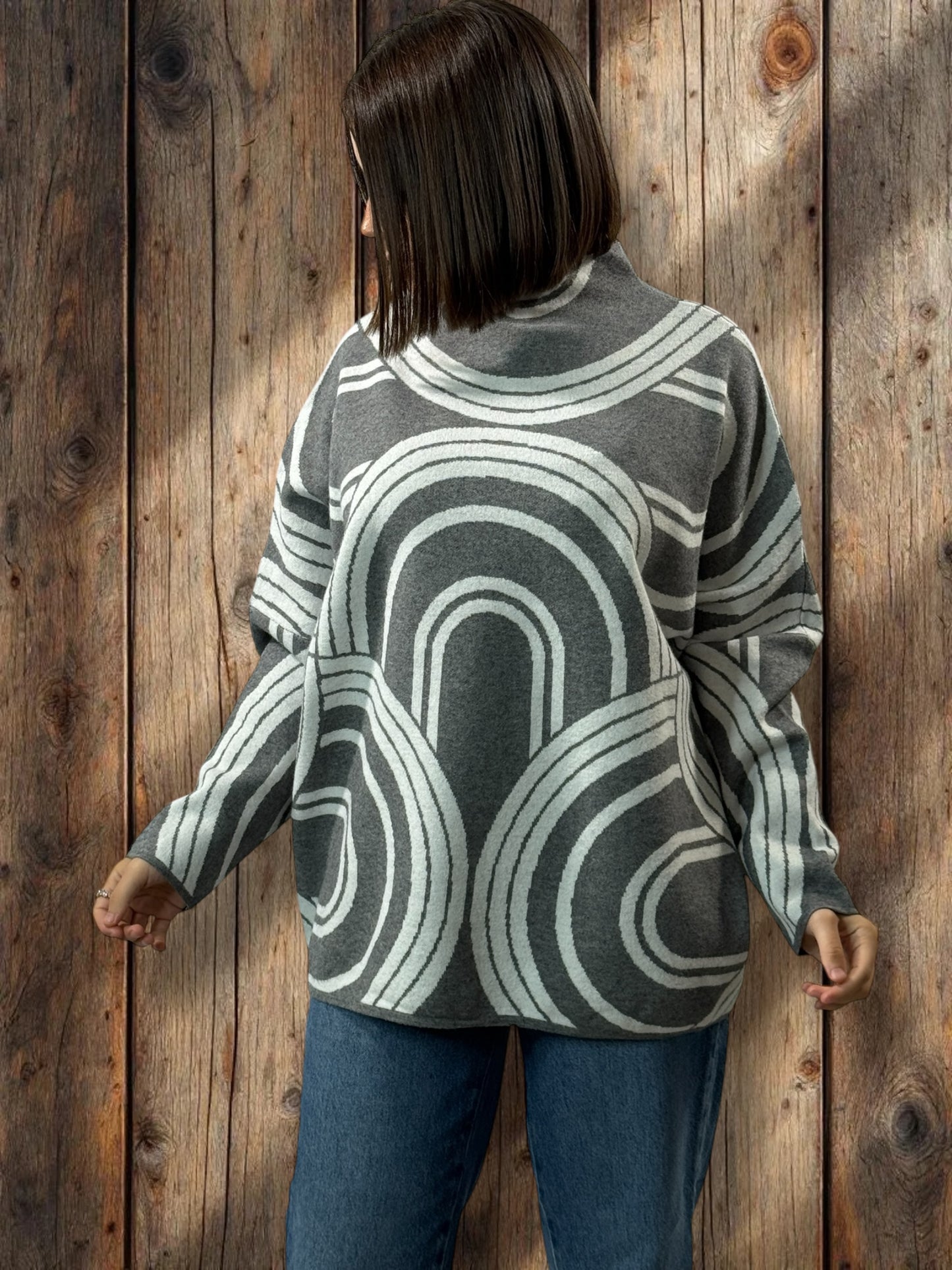 SOPHIE - PULL OVERSIZE MOTIF GRIS JUSQU'A LA TAILLE 50