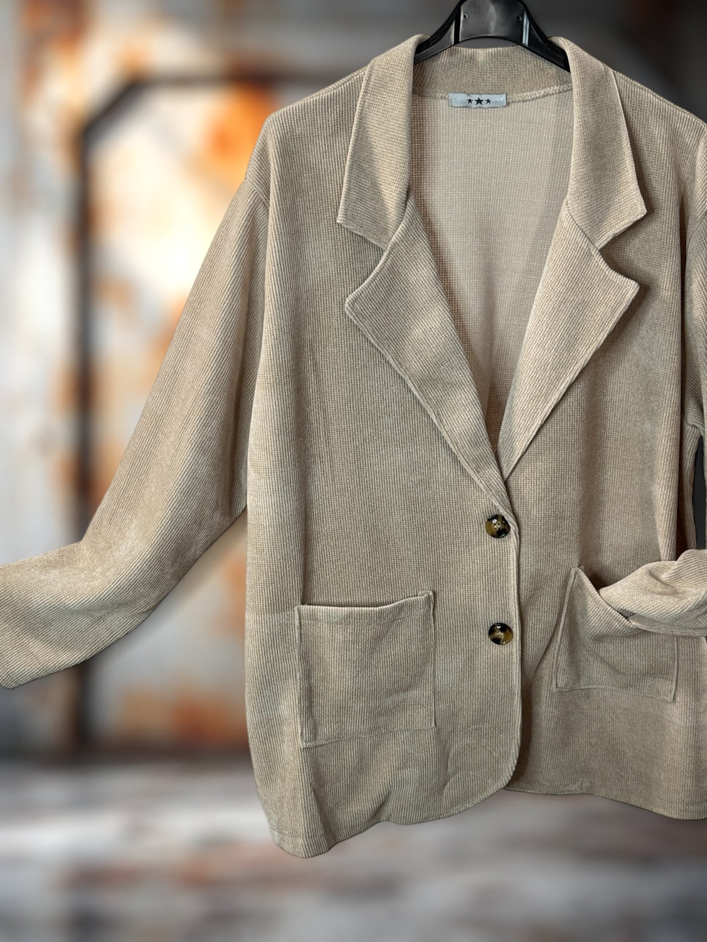 FLAVIE - VESTE BEIGE EN VELOURS JUSQU'A LA TAILLE 52